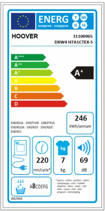 Sušara Hoover DXW4 H7A1TCEX-S, 7 kg, slim