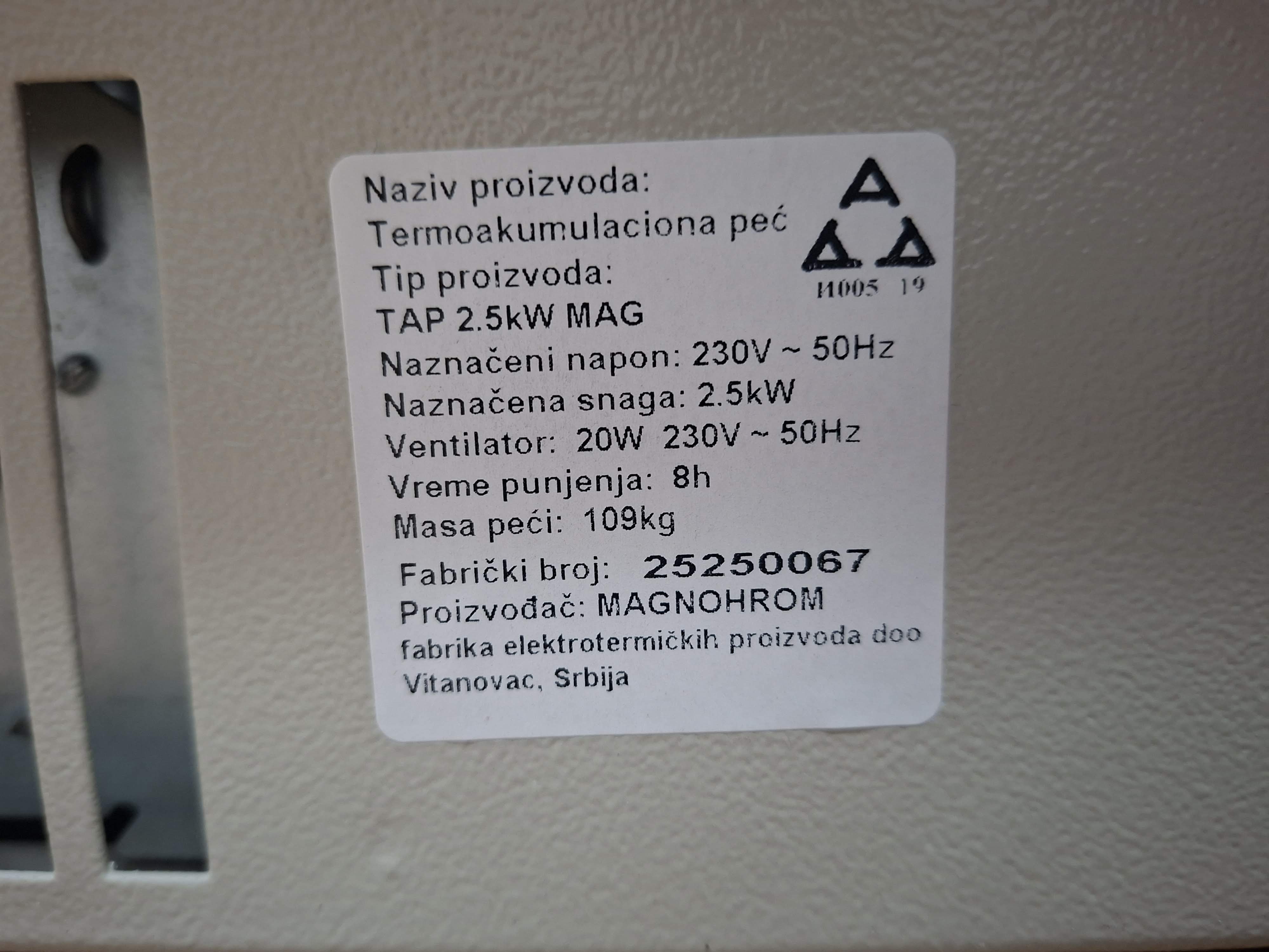  TA peć Magnohrom , 2.5 KW