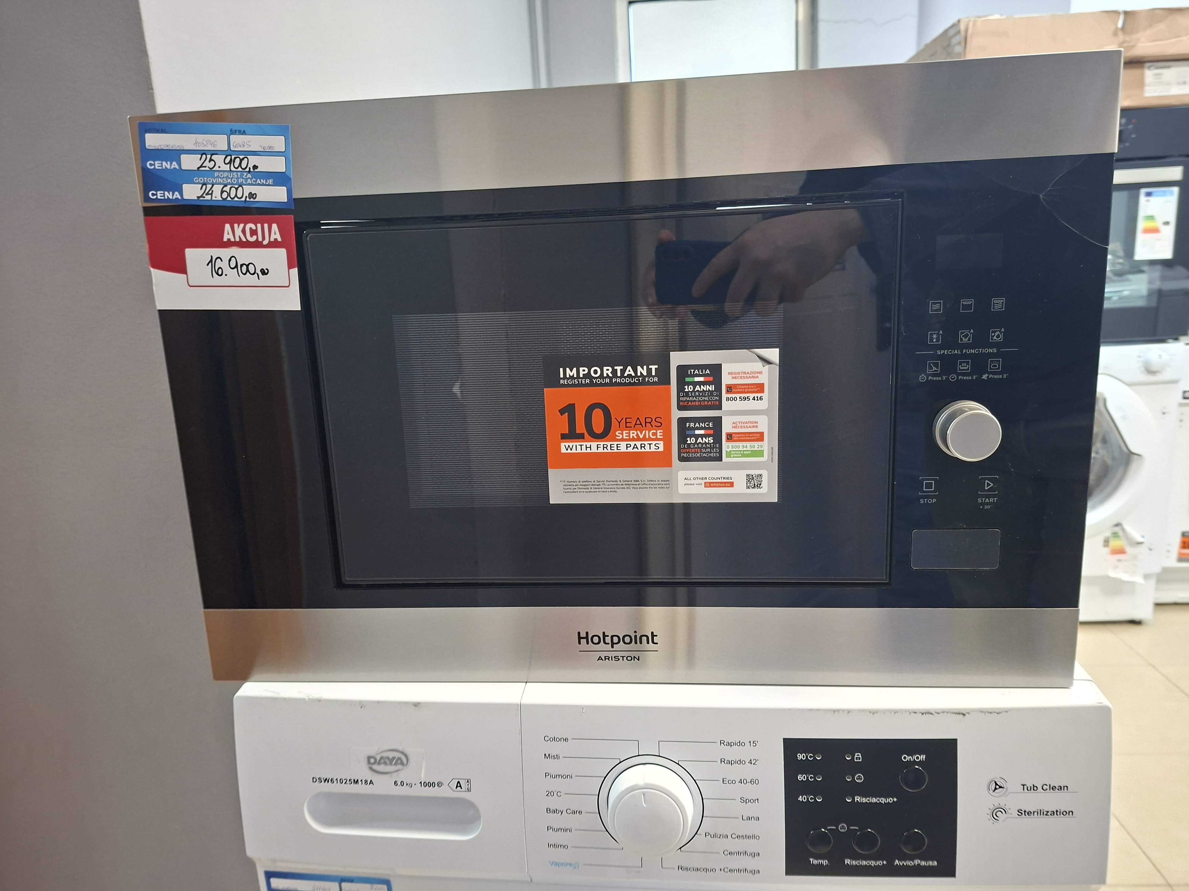 Ugradna mikrotalasna Hotpoint Ariston MF20G IX HA, 20 l