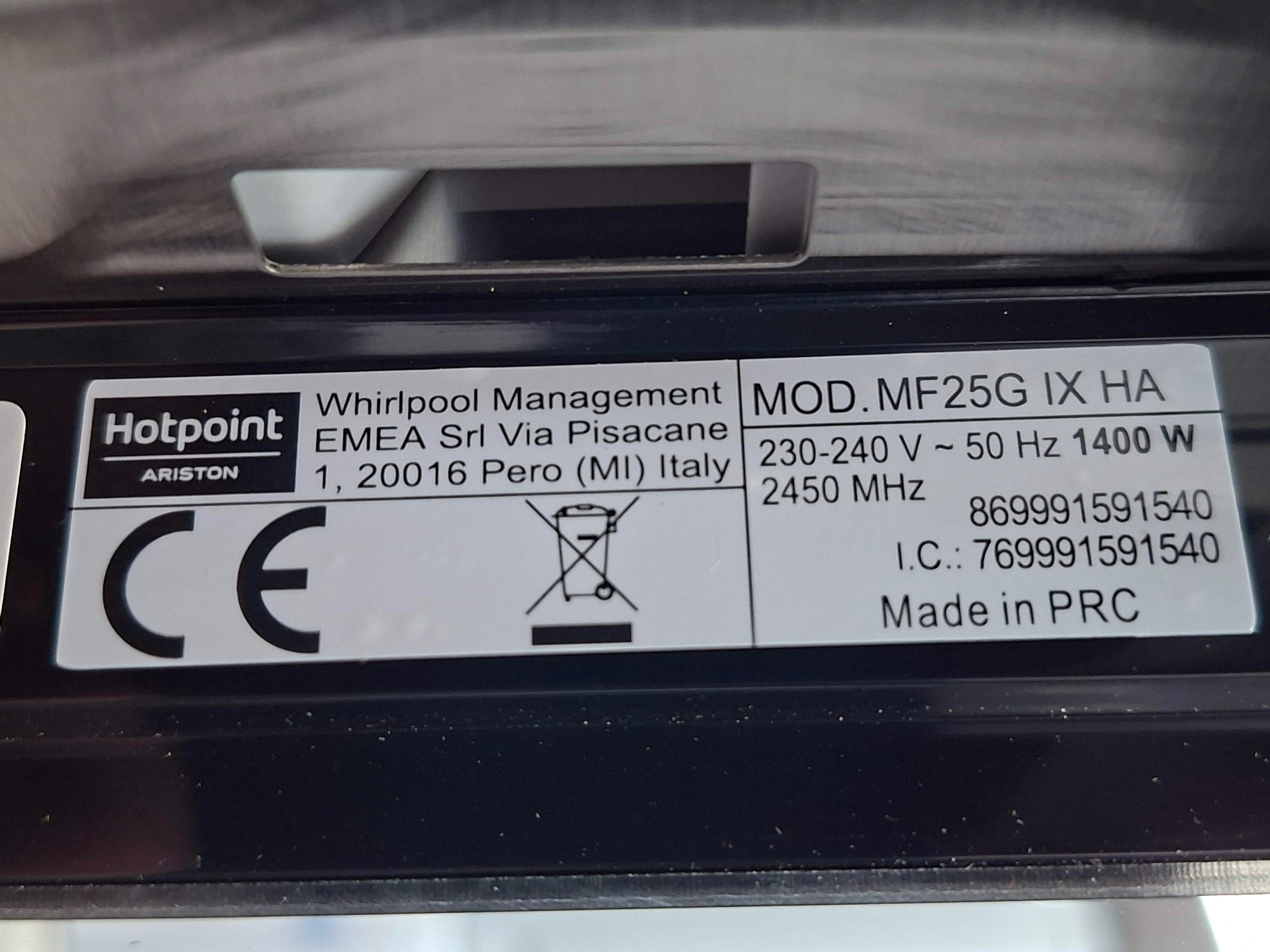 Ugradna mikrotalasna Hotpoint Ariston MF25G IX HA, 20 l