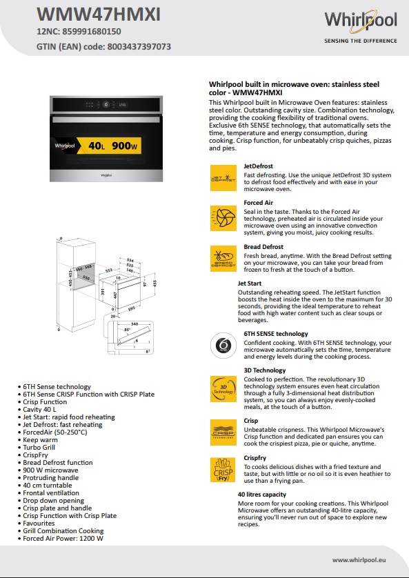Ugradna Mikrotalasna Whirlpool WMW47HMXI (2), 40L