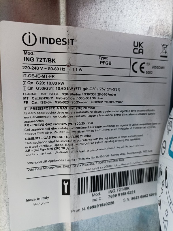 Ugradna Plinska Ploca Indesit ING 72T BK