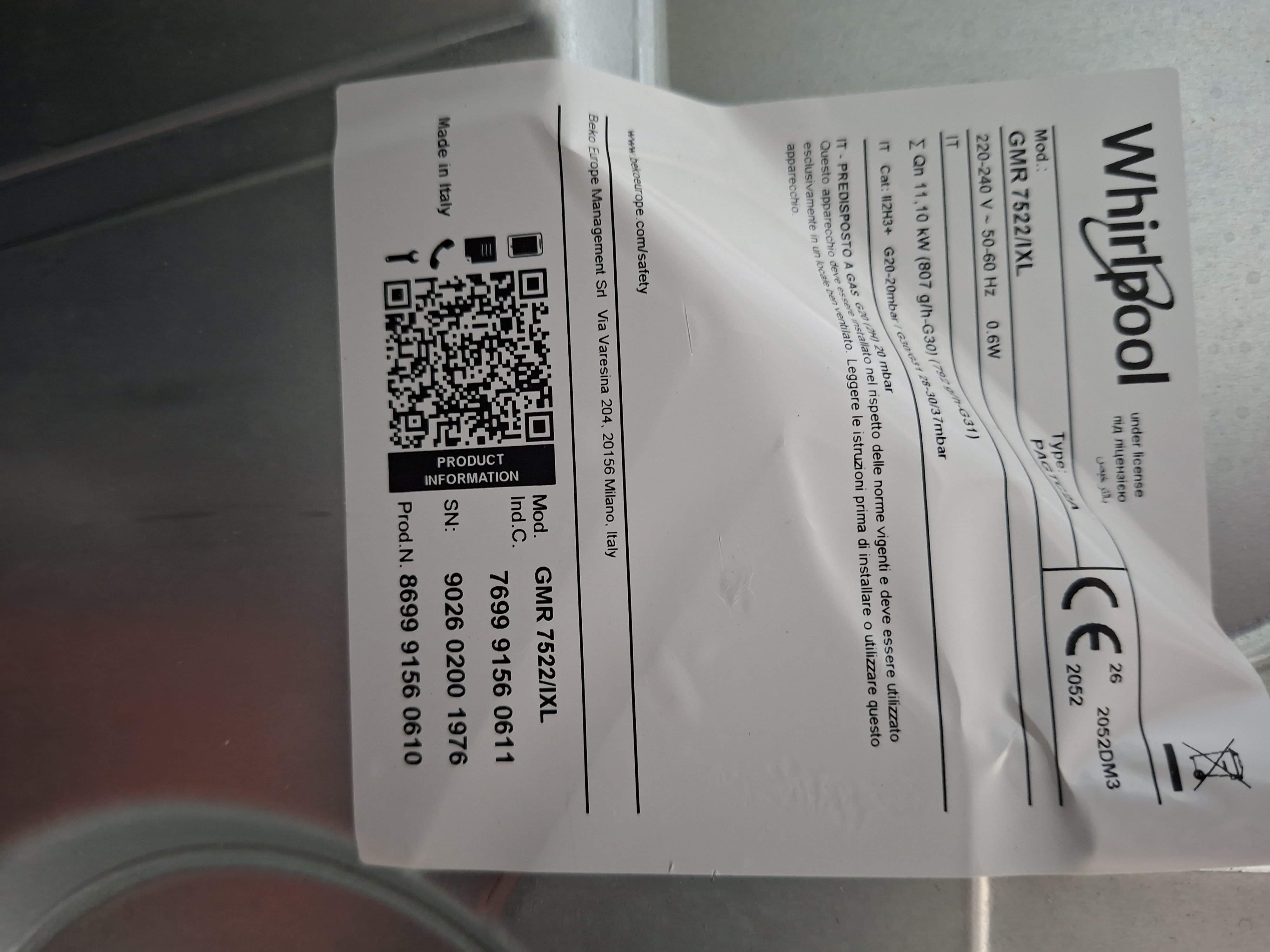 Ugradna Plinska Ploca Whirlpool GMR 7522/IXL , Ixelium