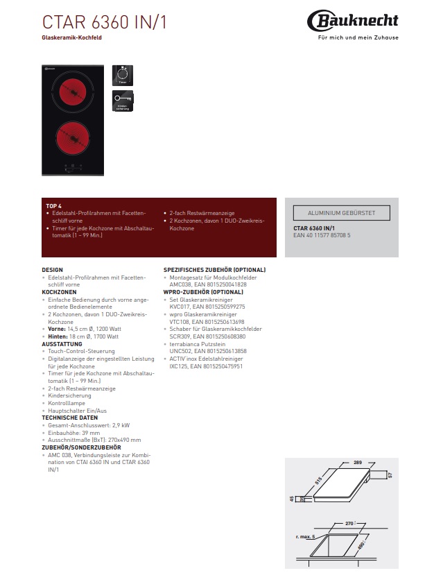 Ugradna ploča Bauknecht CTAR 6360 IN/1