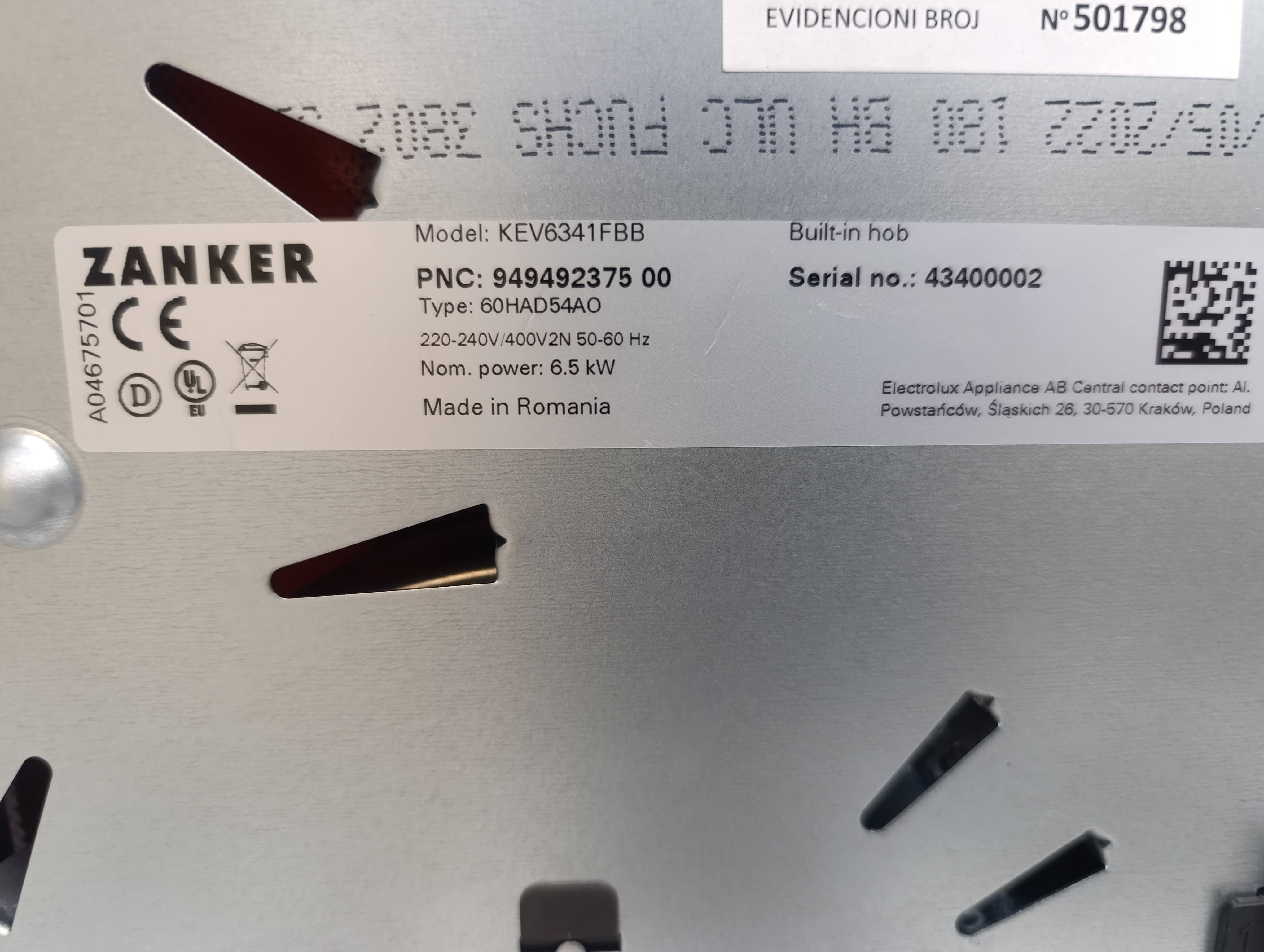 Ugradna Ploča Zanker KEV6341FBB , 60 cm.
