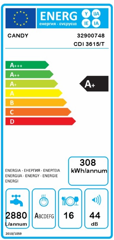 Ugradna sudo mašina Candy CDI 3615/T, 16 kompleta