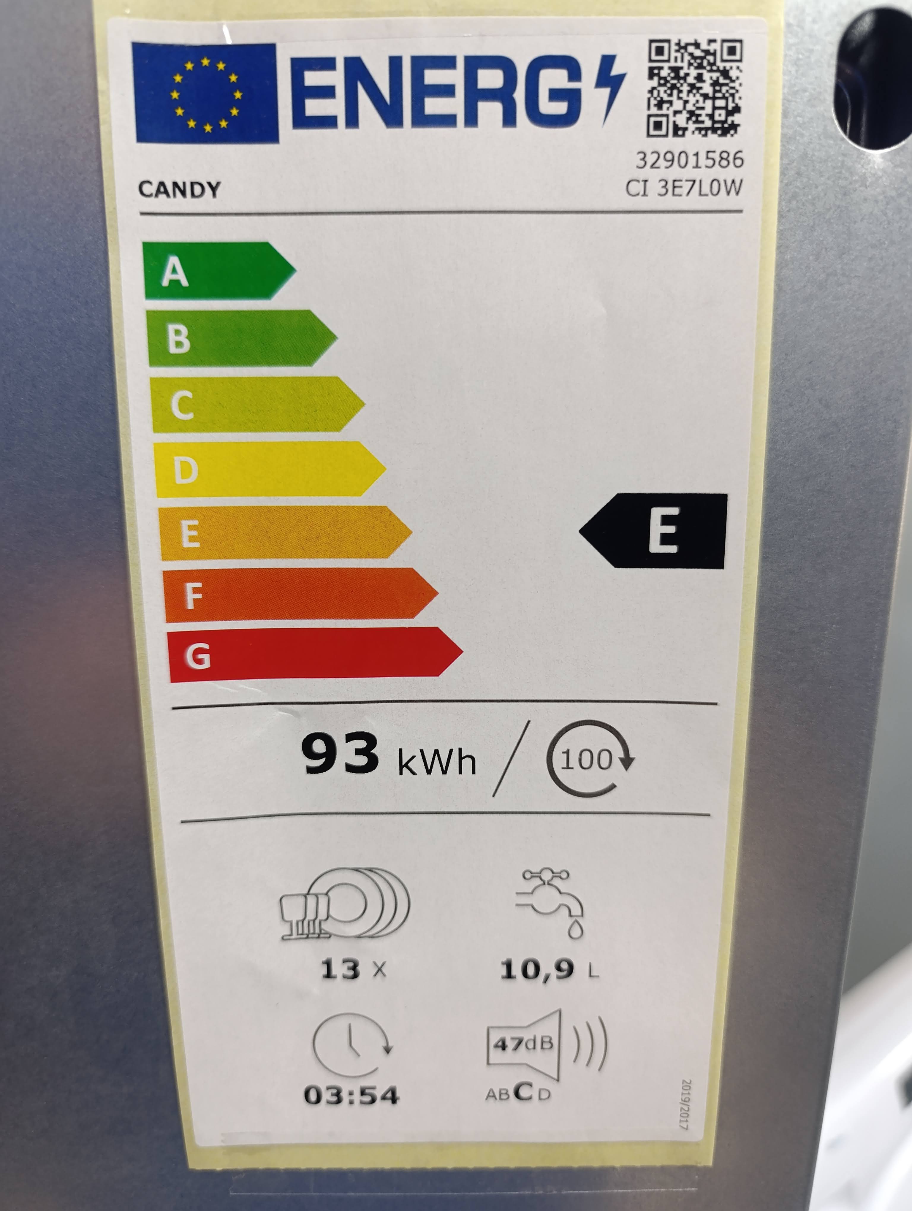 Ugradna sudo mašina Candy CI 3E7L0W (3), 13 kompleta