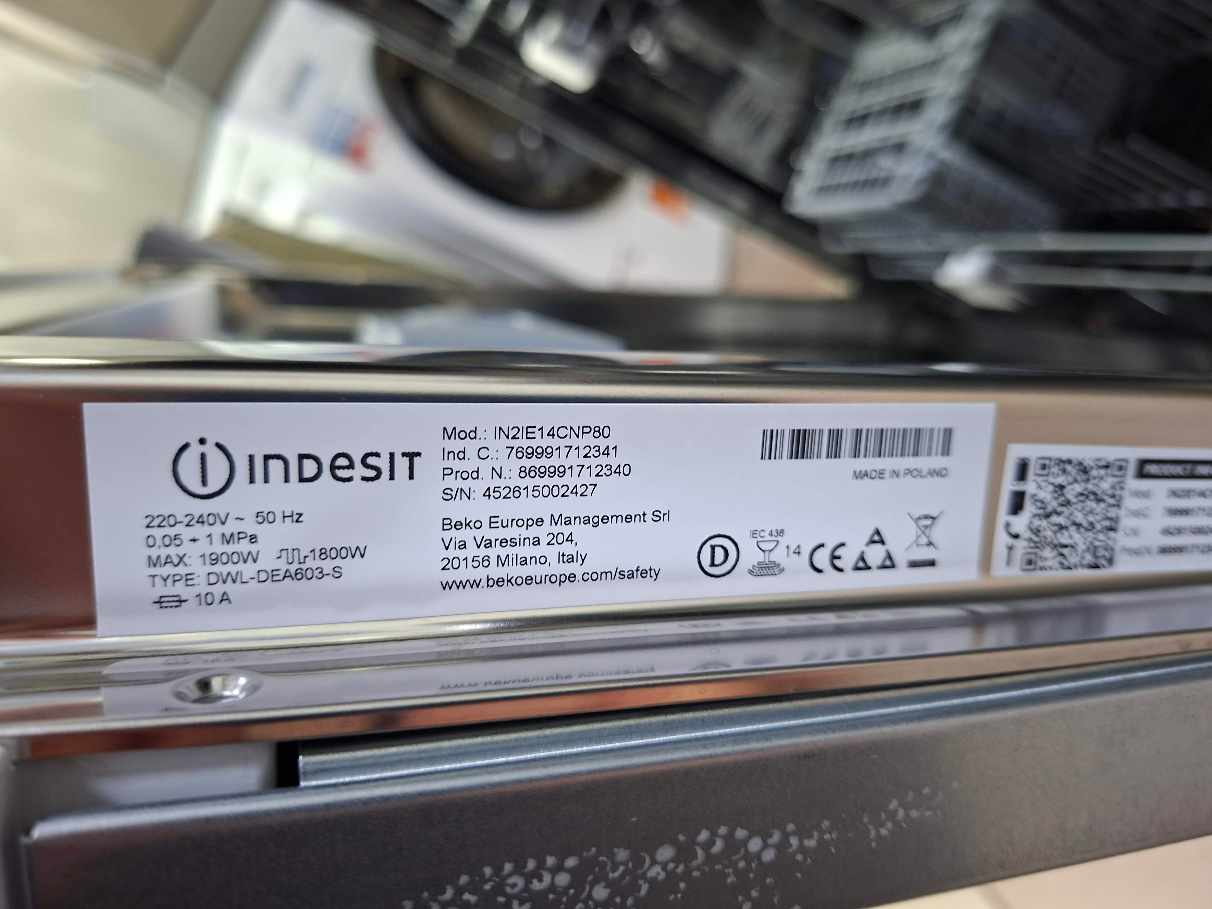 Ugradna Sudo mašina Indesit IN2IE14CNP80 ,  14 kompleta