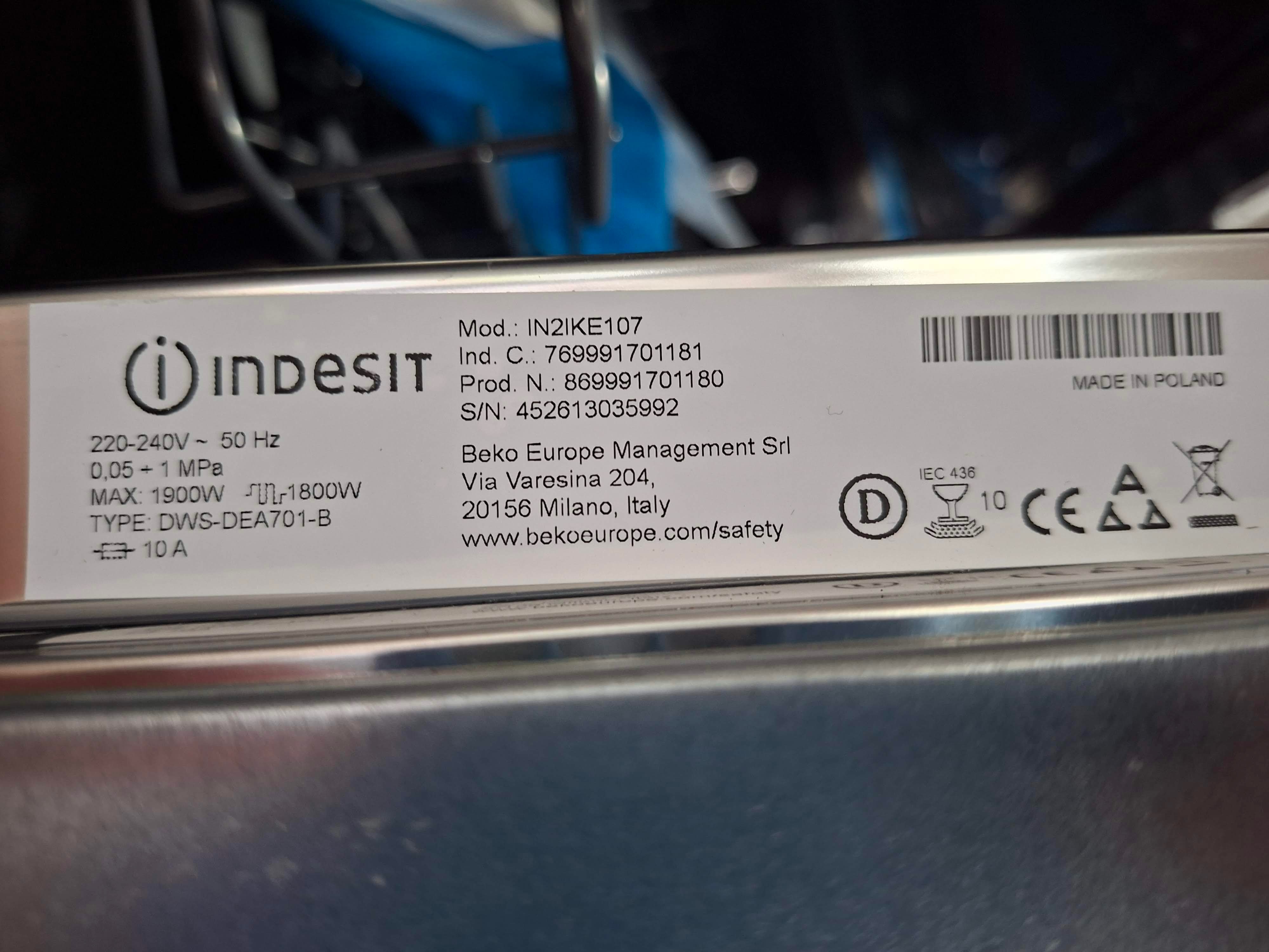 Ugradna sudo mašina Indesit IN2IKE107, 45 cm