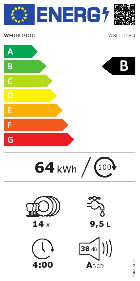Ugradna Sudo mašina Whirlpool W8I HT58 T , 14 komplet