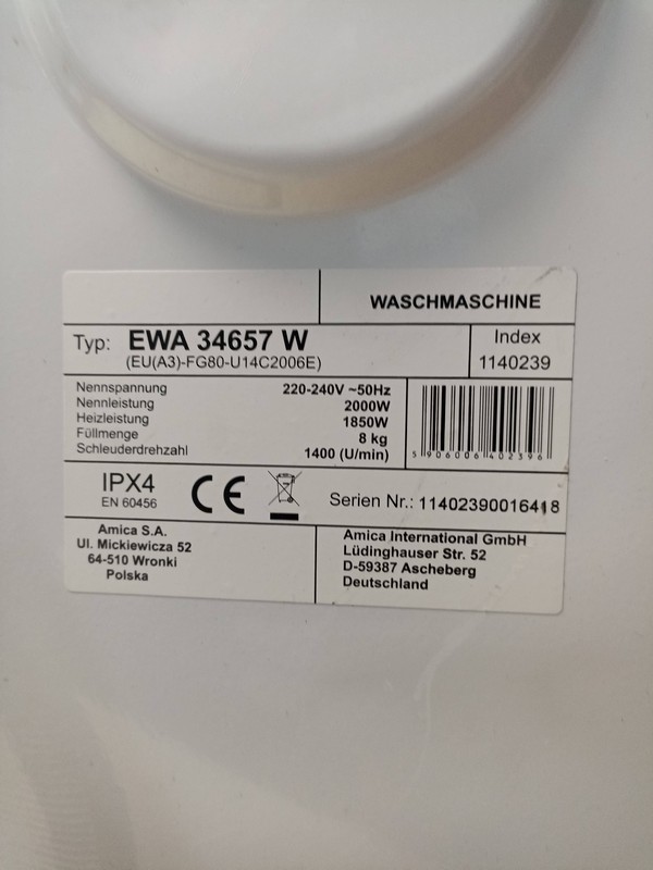 Ugradna Veš mašina Amica EWA 34657W , 8 kg.