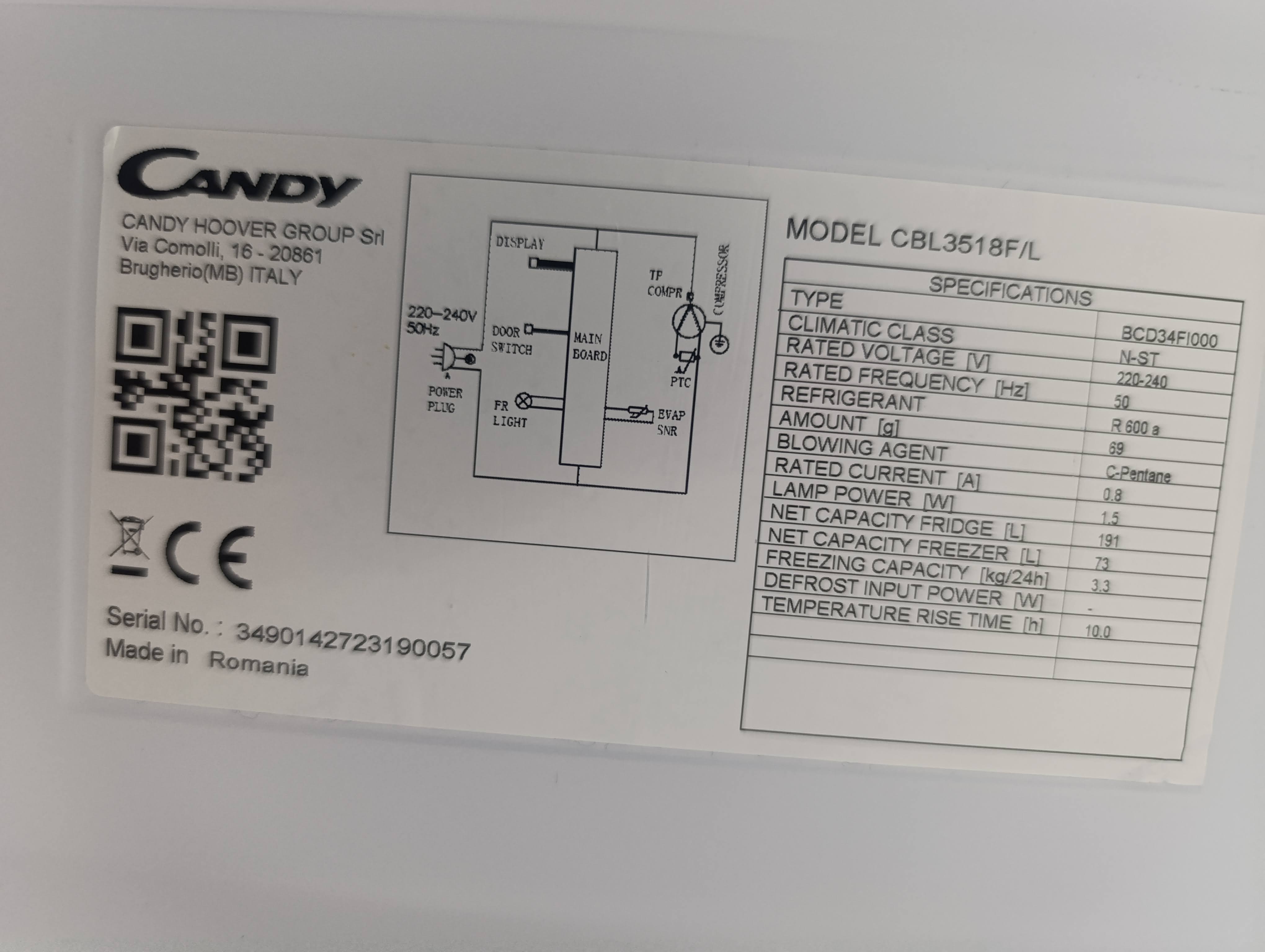 Ugradni frižider Candy CBL3518F/L , 177 cm