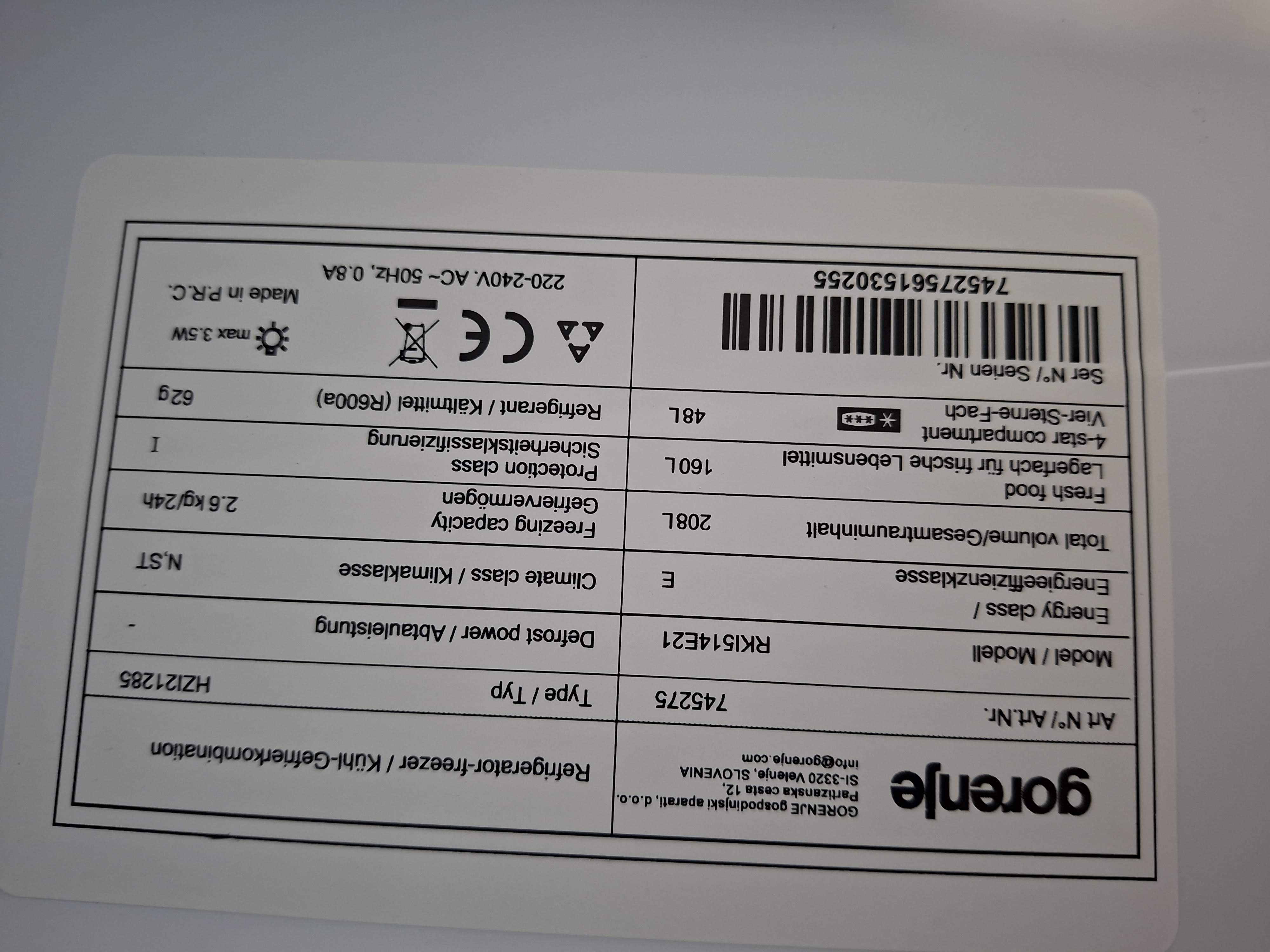 Ugradni frižider Gorenje RKI514E21 , 144 cm.