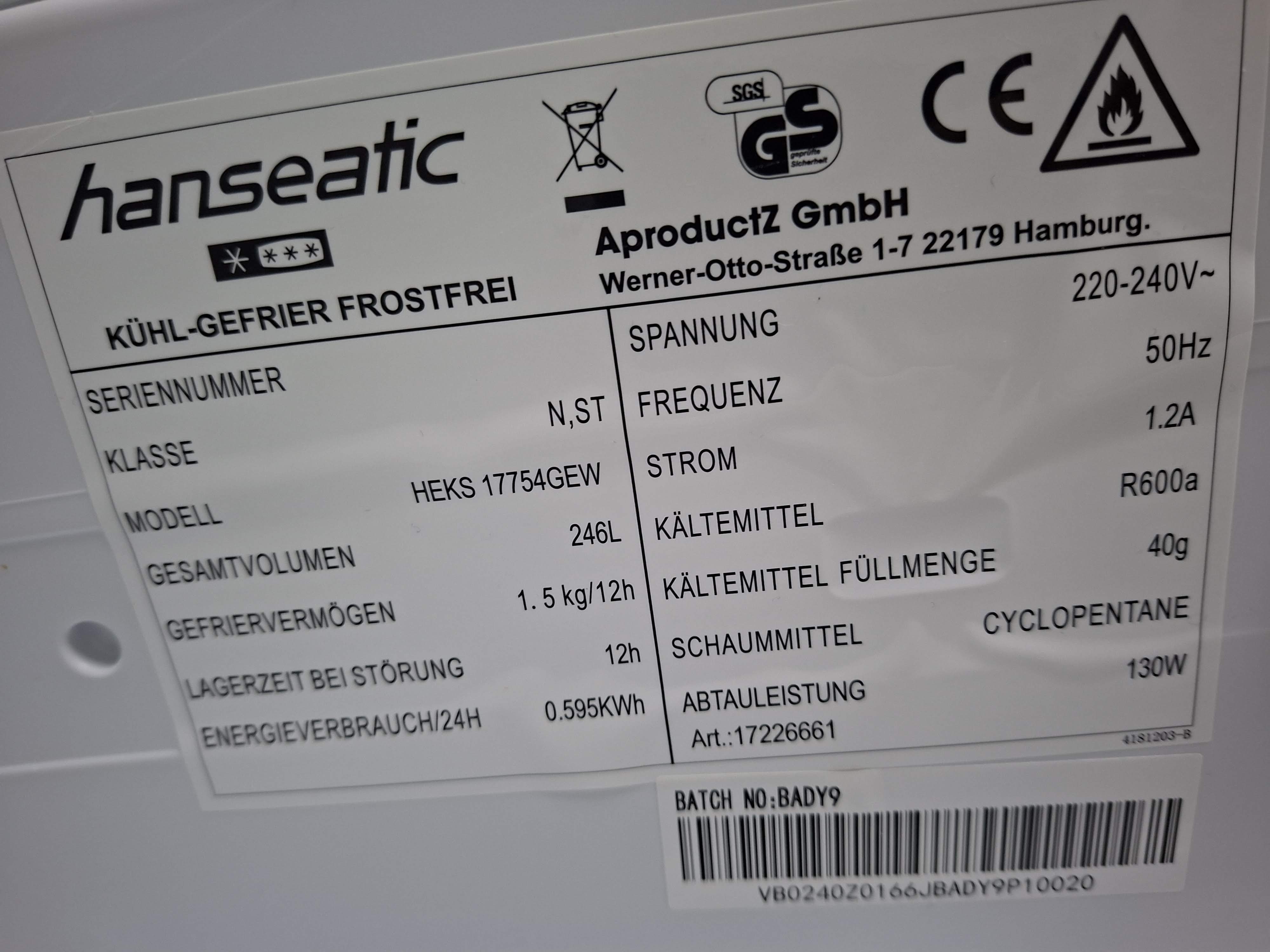 Ugradni Frižider Hanseatic HEKS 17754GEW , 177 cm.