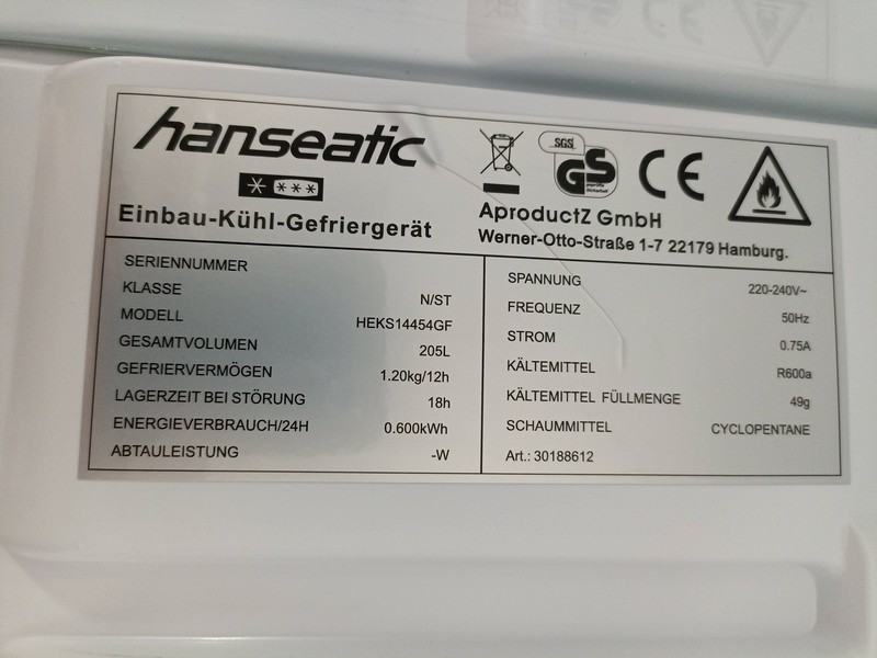 Ugradni frižider Hanseatic HEKS14454GF (2), 145 cm