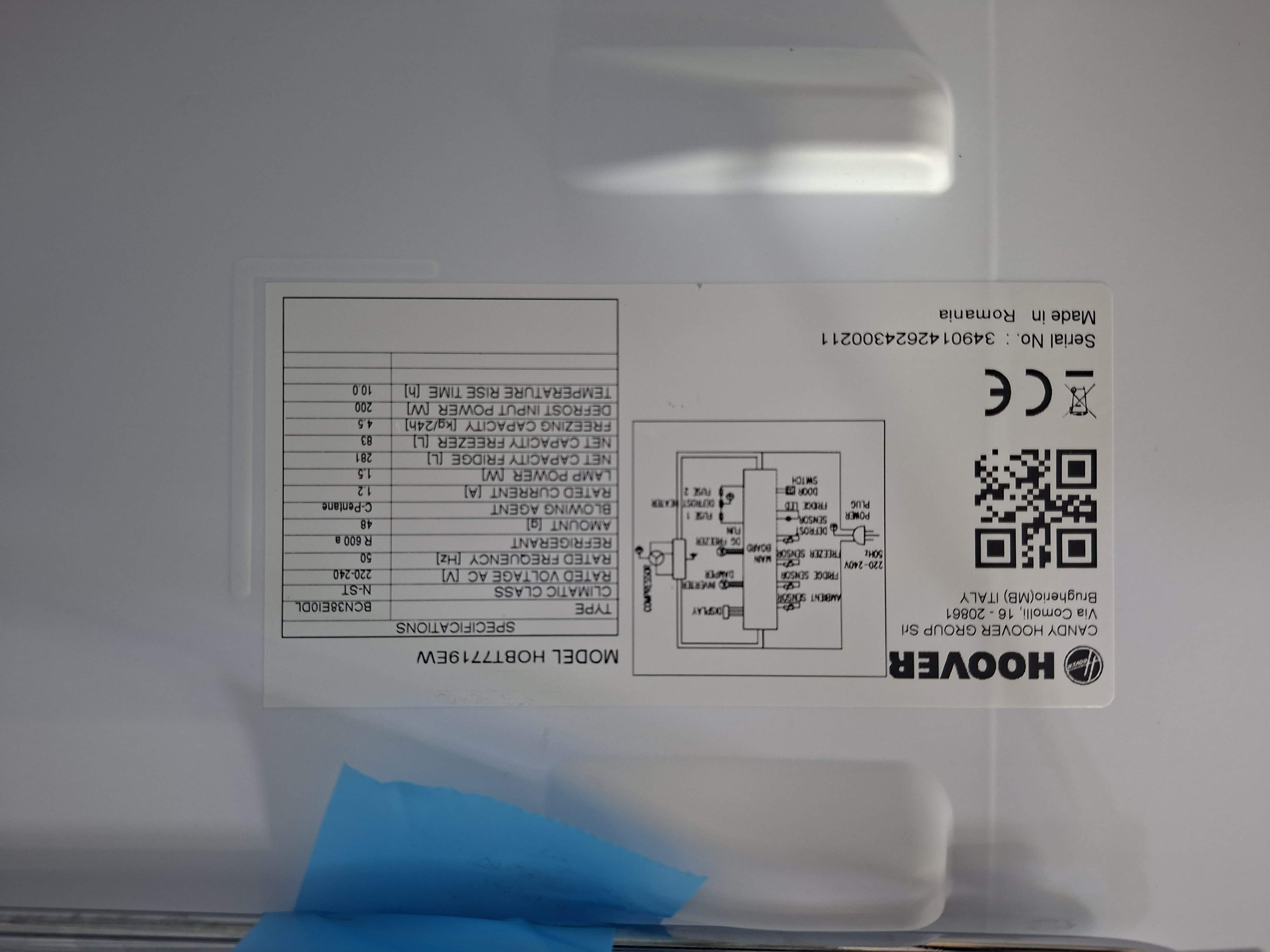 Ugradni Frižider Hoover HOBT7719EW , 193.5 x 69 cm