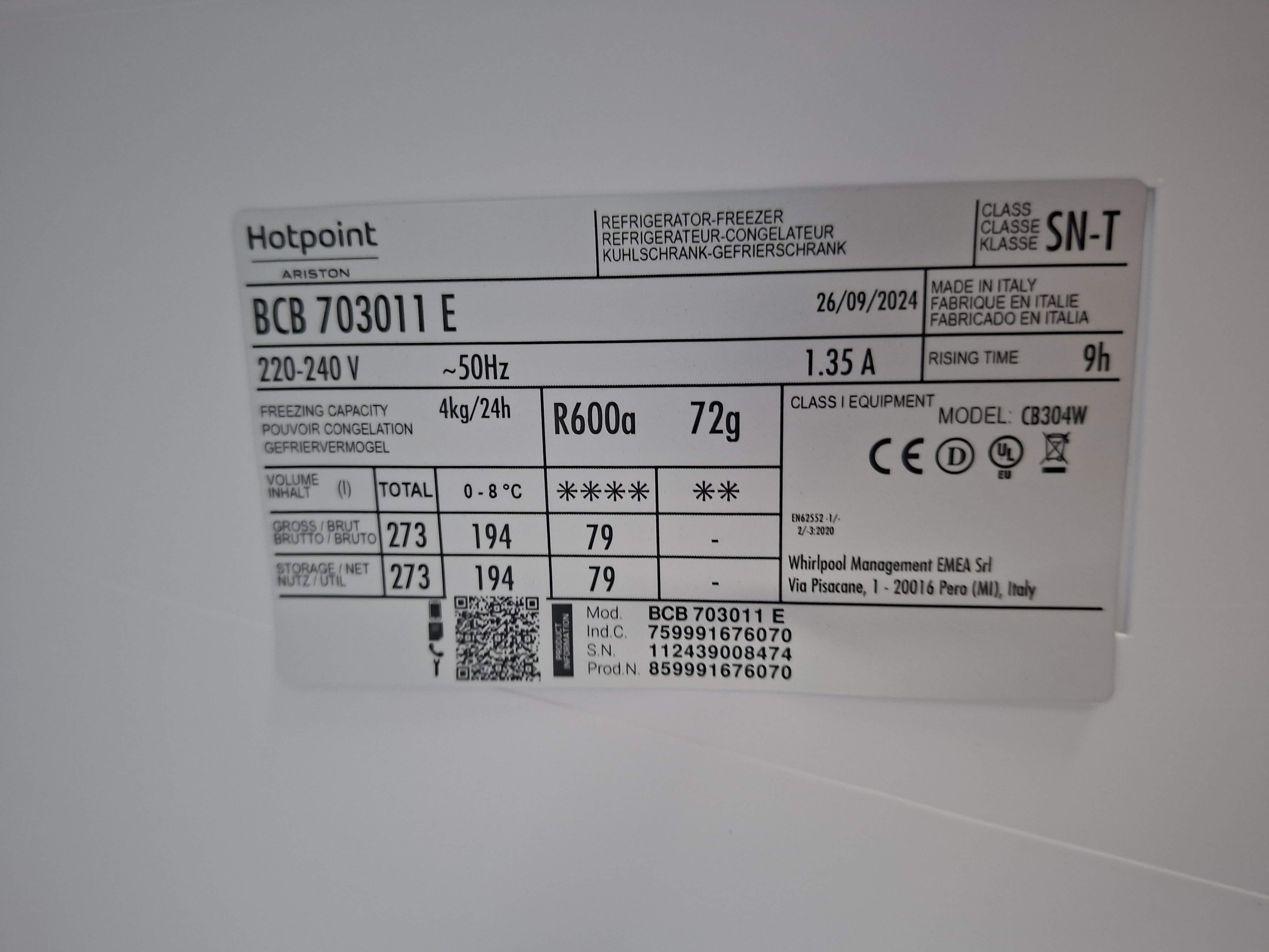 Ugradni Frižider Hotpoint Ariston BCB 703011 E, 177cm.