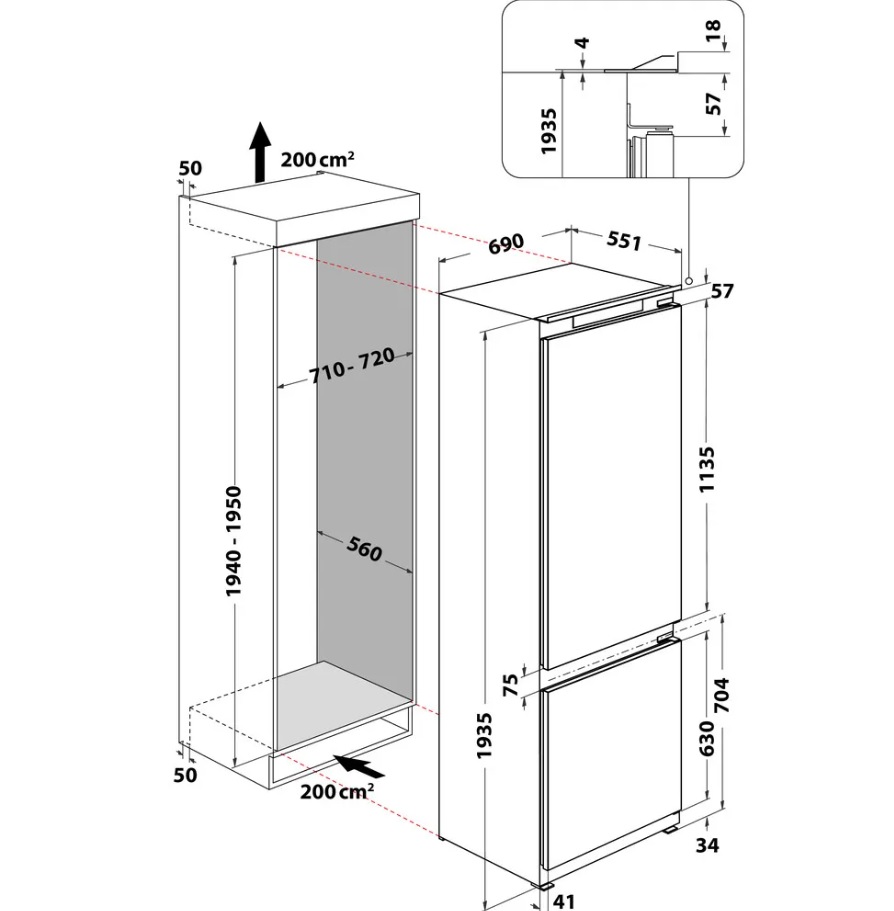 Ugradni frižider Hotpoint Ariston HA SP70 T132 , 194x69 cm.