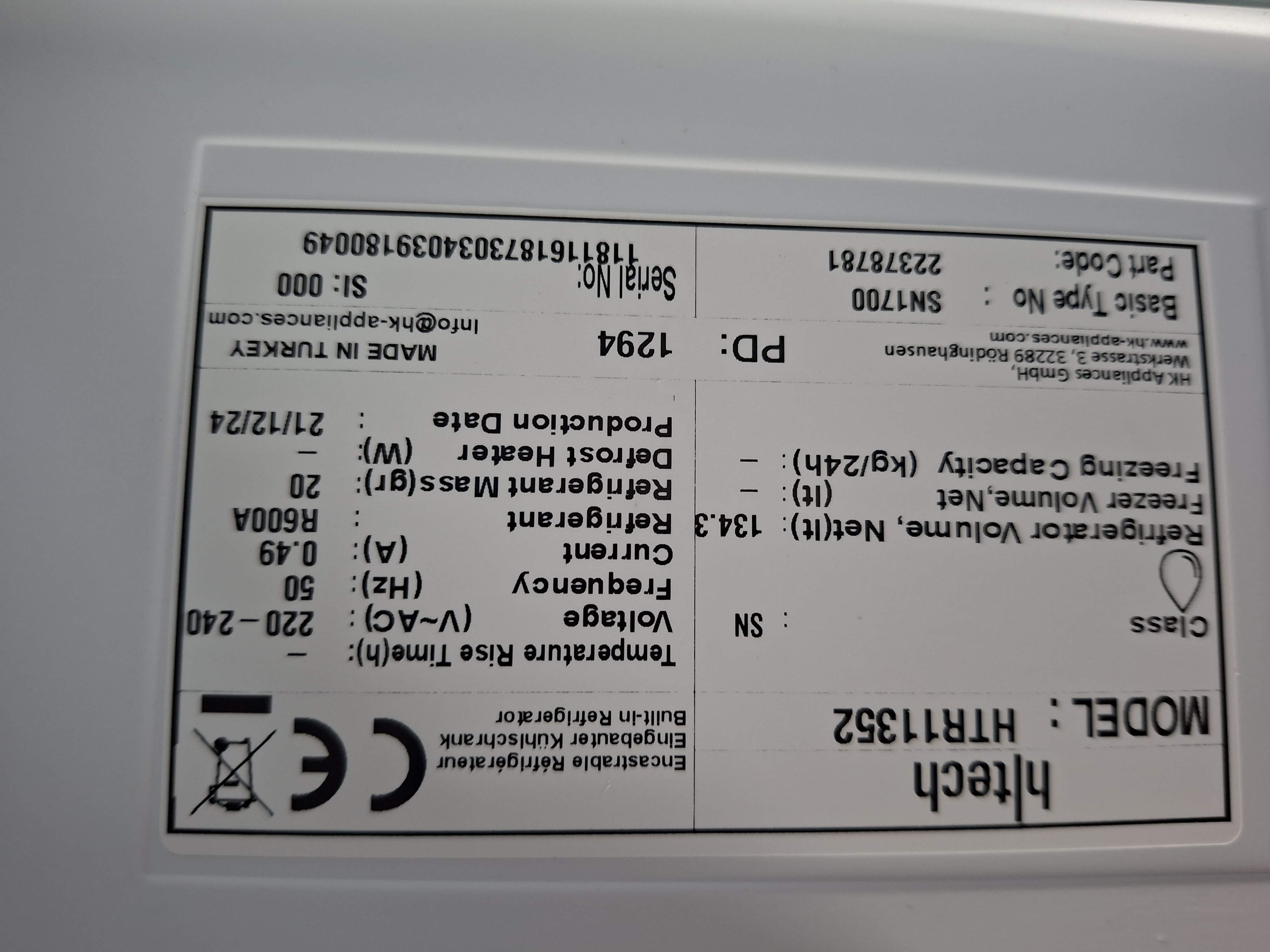 Ugradni frižider Htech HTR11352 (2), 82cm, podpultni