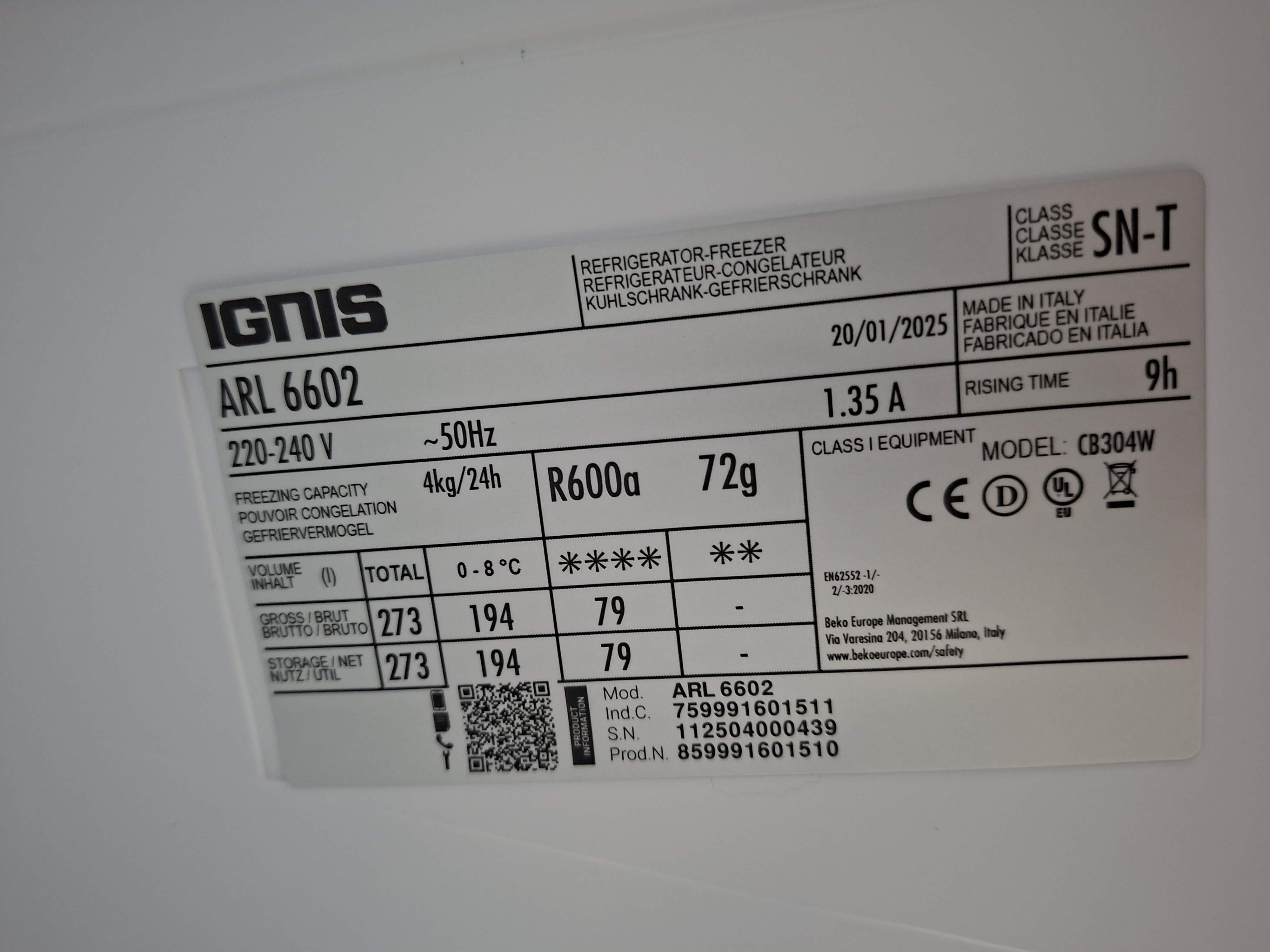 Ugradni Frižider Ignis ARL 6602 , 177cm