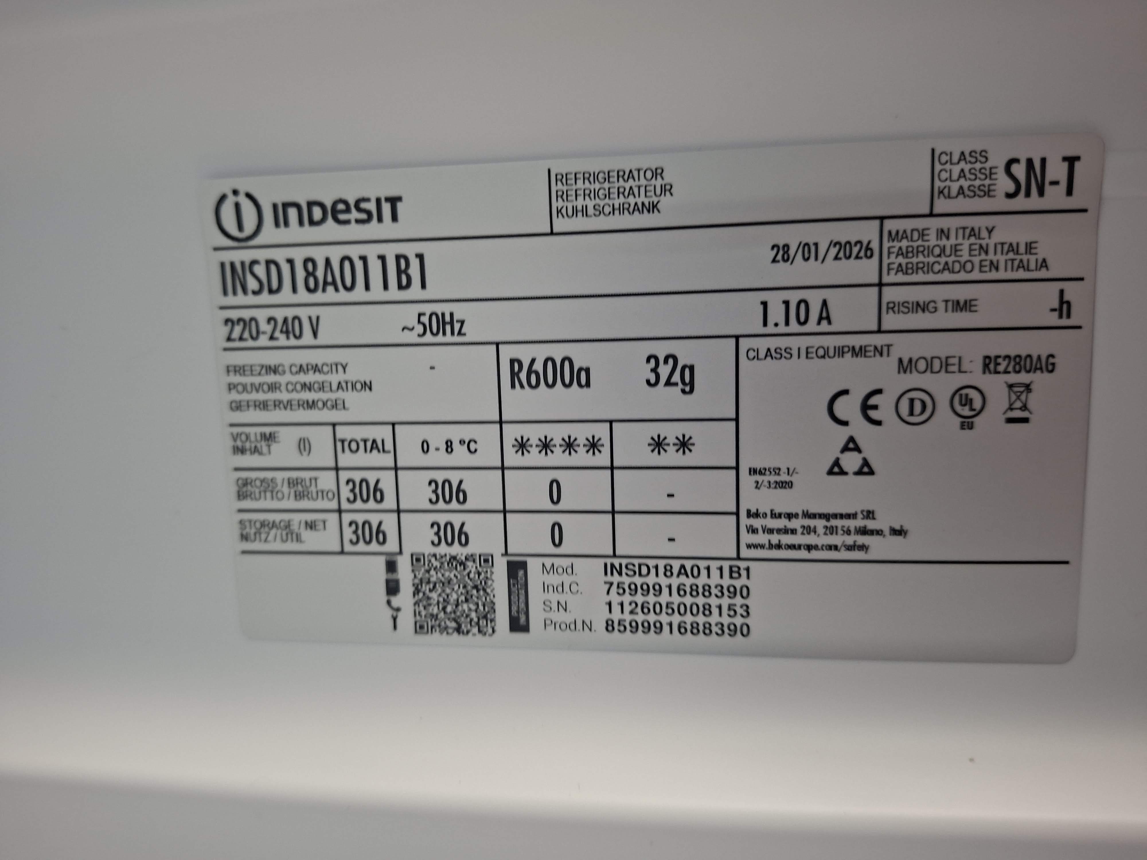 Ugradni Frižider Indesit INSD18A011B1 ,  177 cm