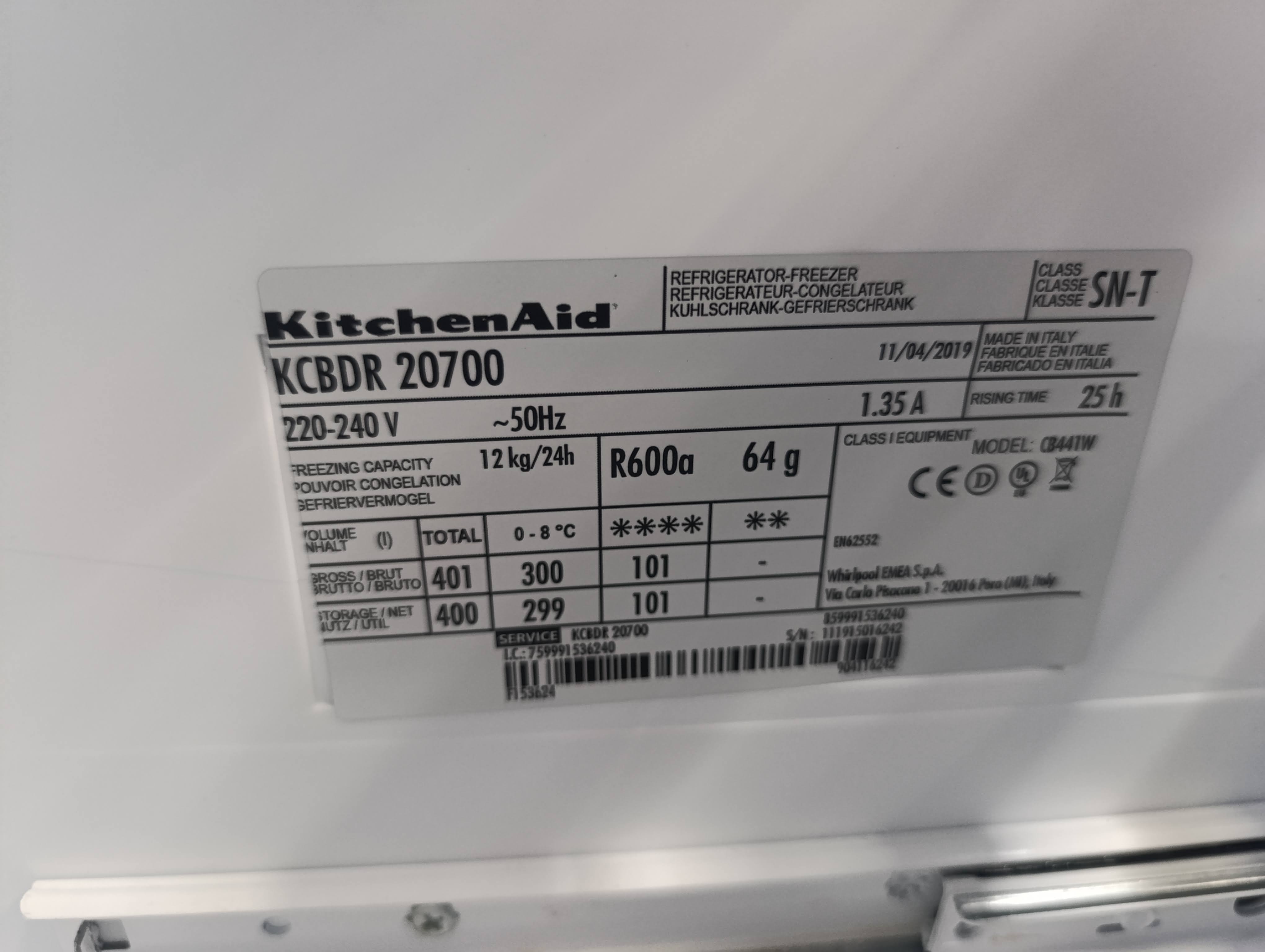 Ugradni frižider KitchenAid KCBDR 20700, 194x69cm