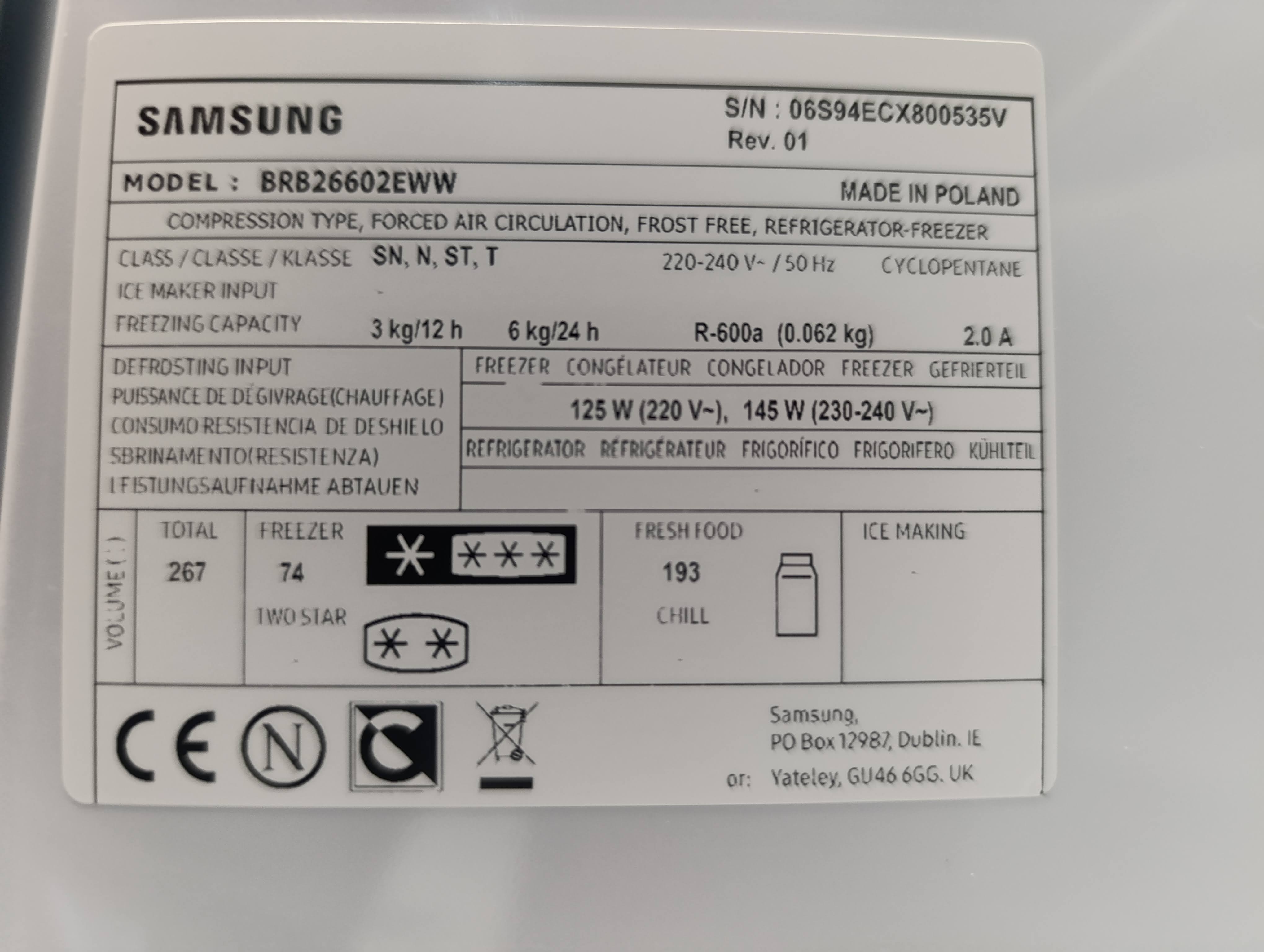 Ugradni Frižider Samsung BRB26602EWW , 177cm. , Total No Frost