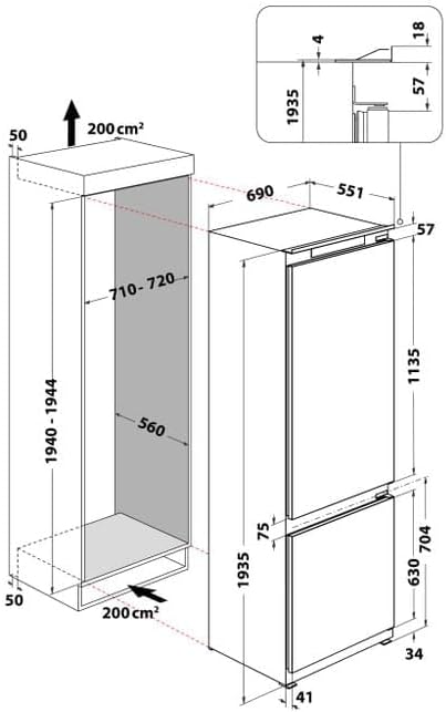 Ugradni Frižider Whirlpool WH SP70 T122 , 194x69 cm.