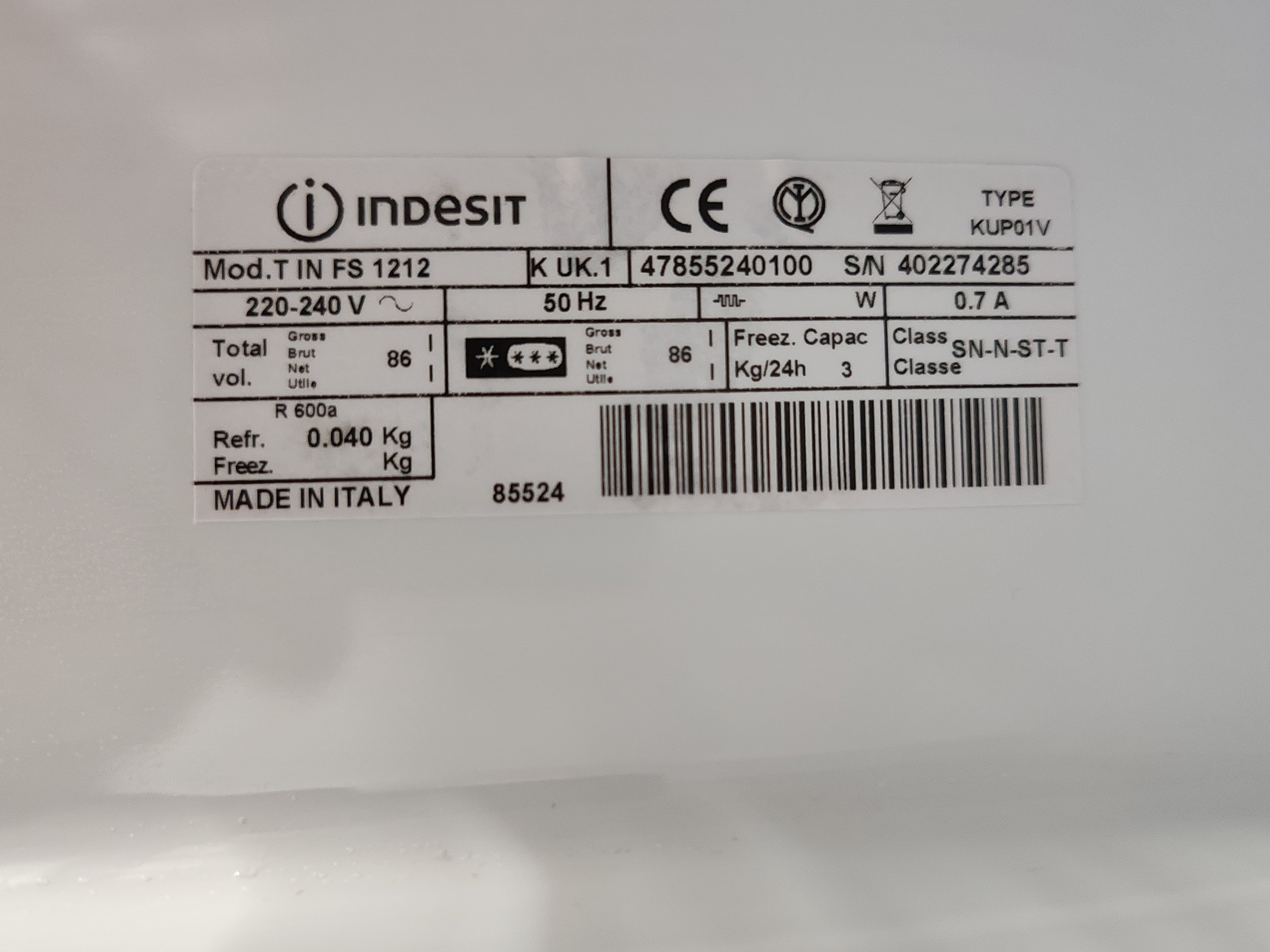 Ugradni Zamrzivač Indesit T IN FS 1212 K UK, 63 litara