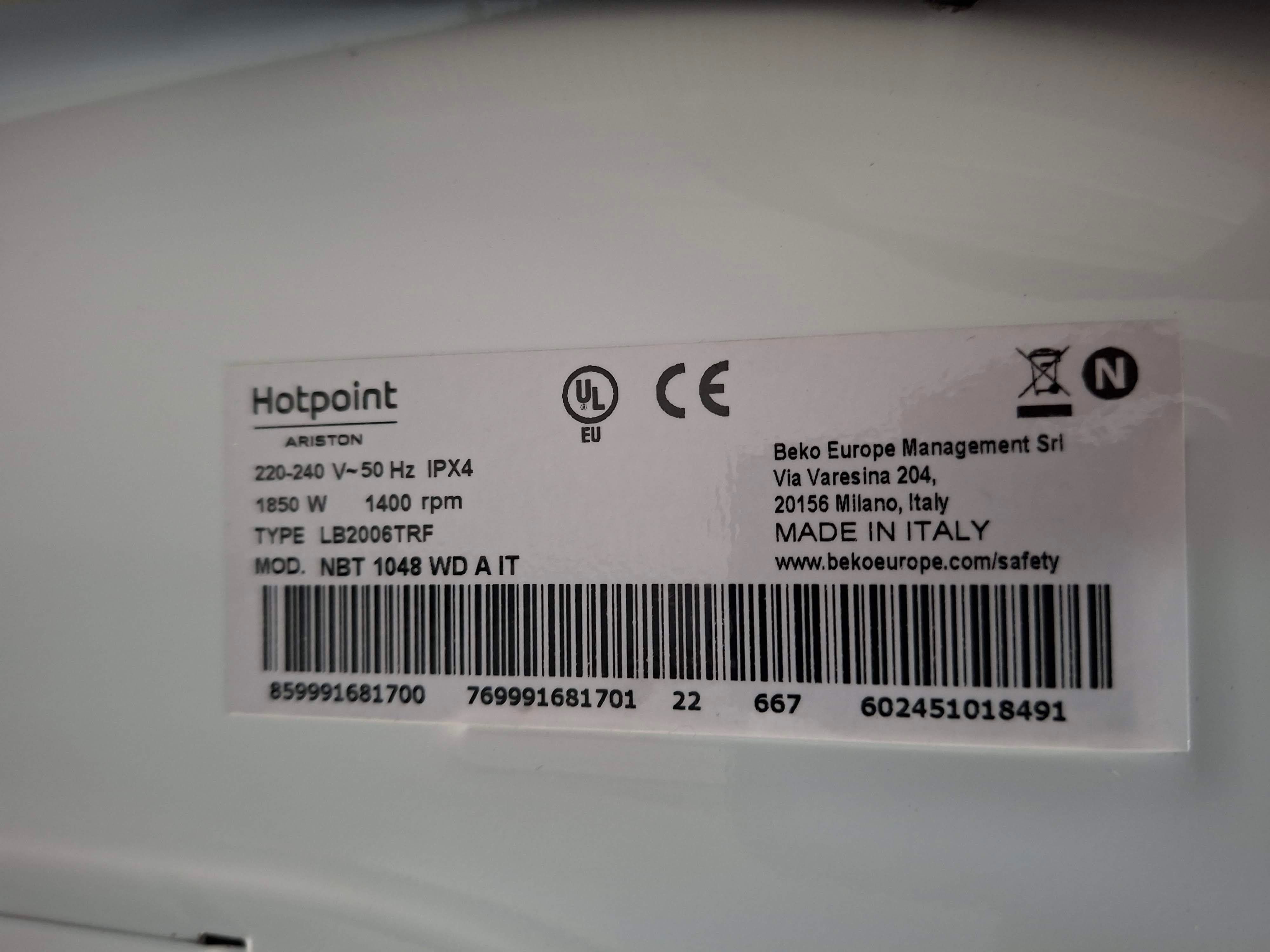Veš mašina Ariston NBT 1048 WDA IT, 10 Kg
