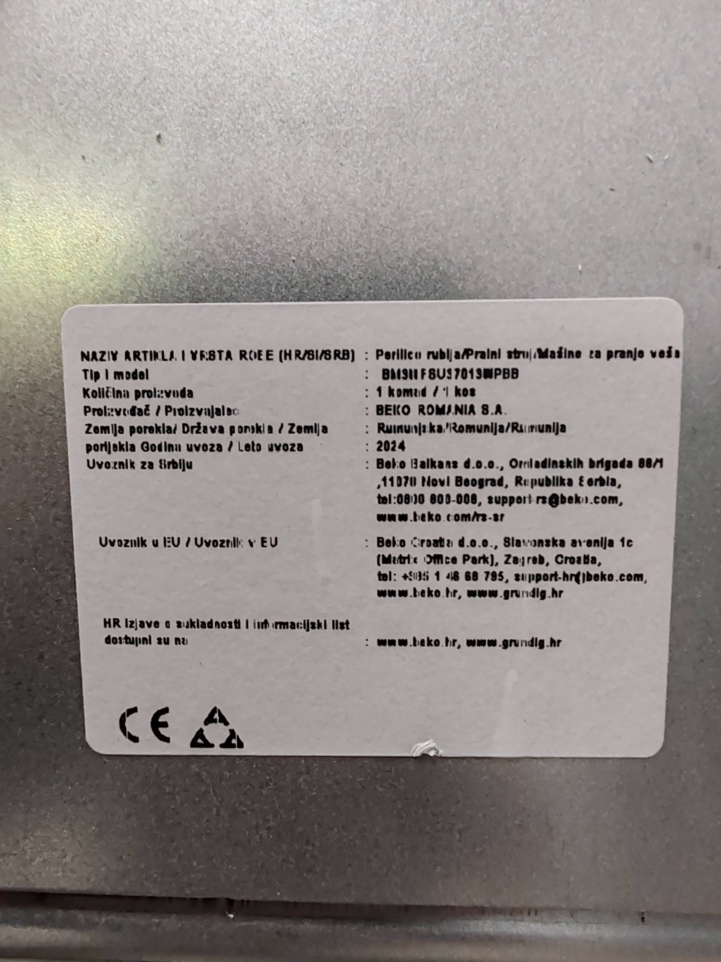 Veš mašina Beko BM3WFSU37013WPBB, 7kg