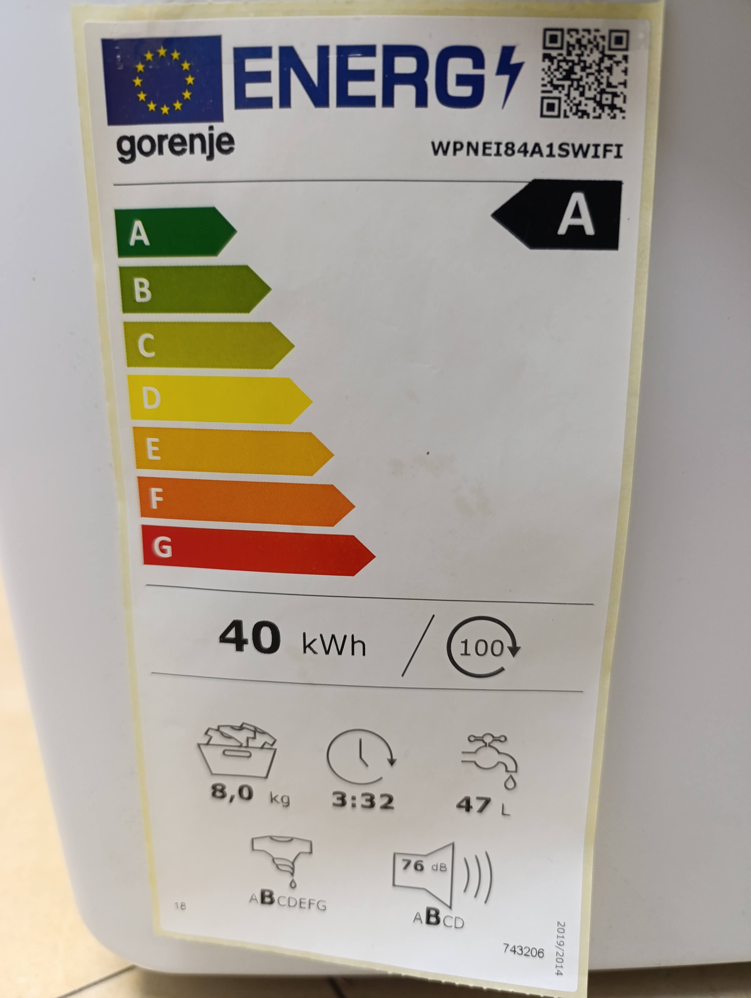 Veš mašina Gorenje WPNEI84A1SWIFI , 8 kg.