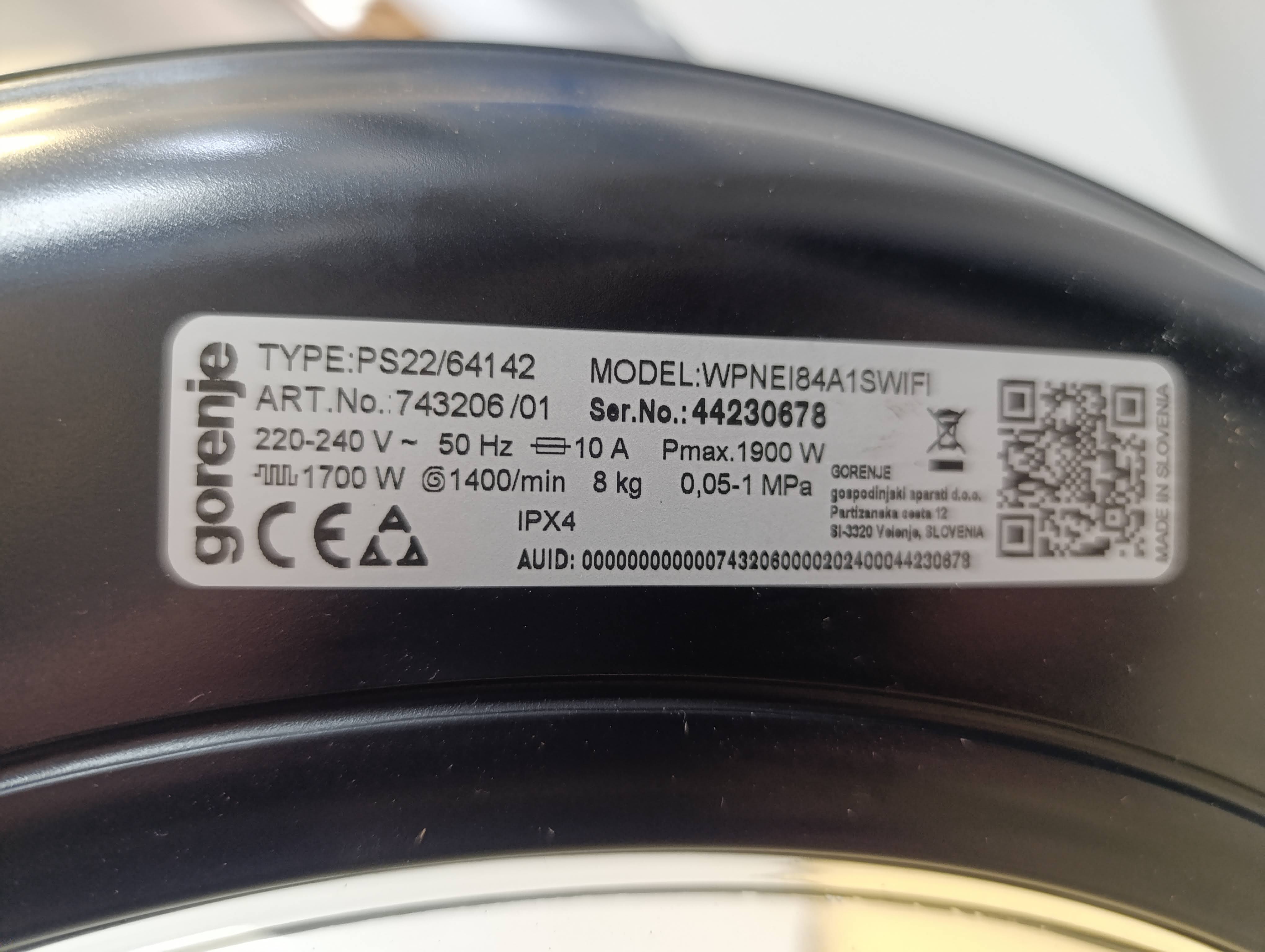 Veš mašina Gorenje WPNEI84A1SWIFI , 8 kg.