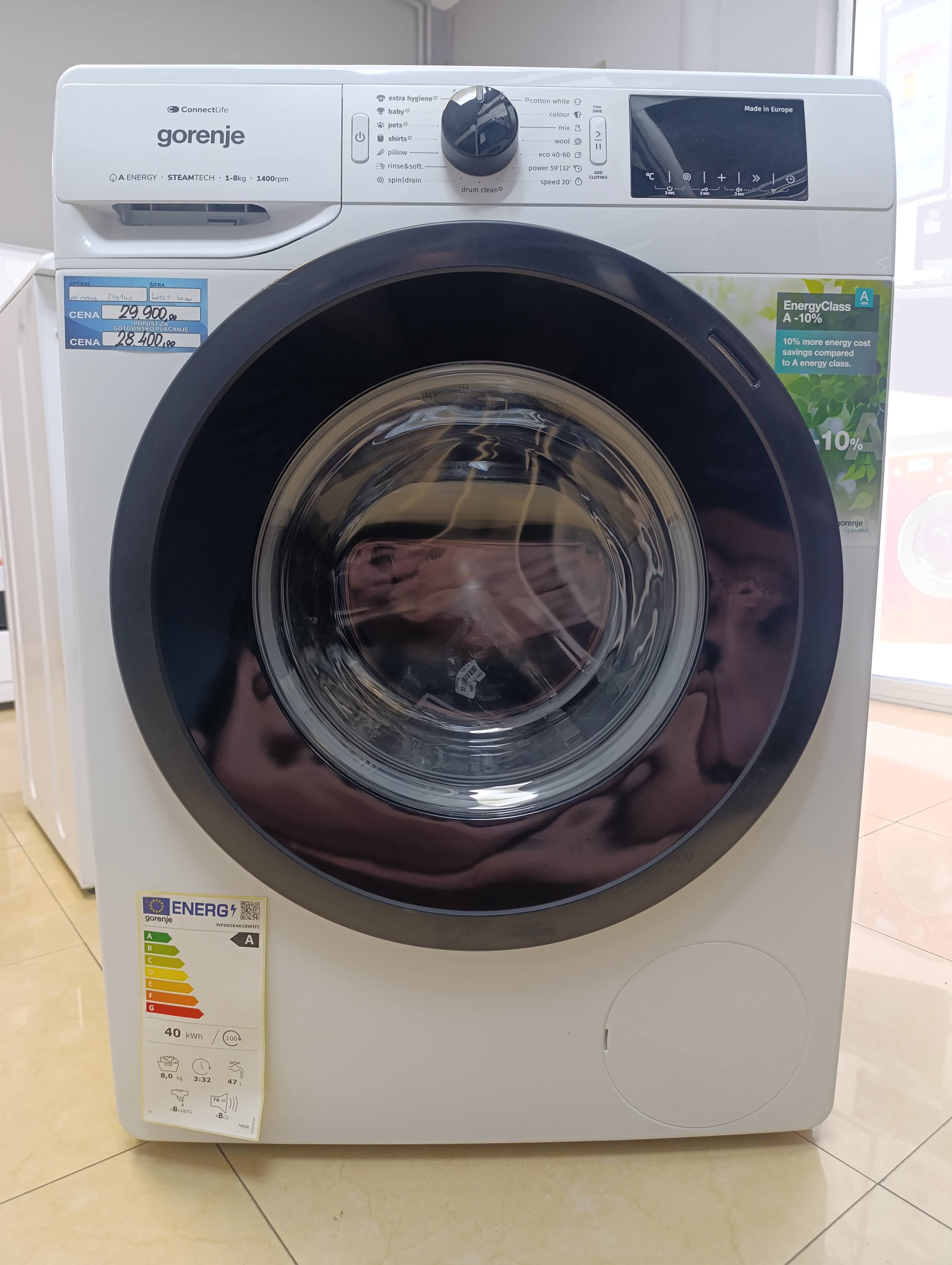 Veš mašina Gorenje WPNEI84A1SWIFI , 8 kg.