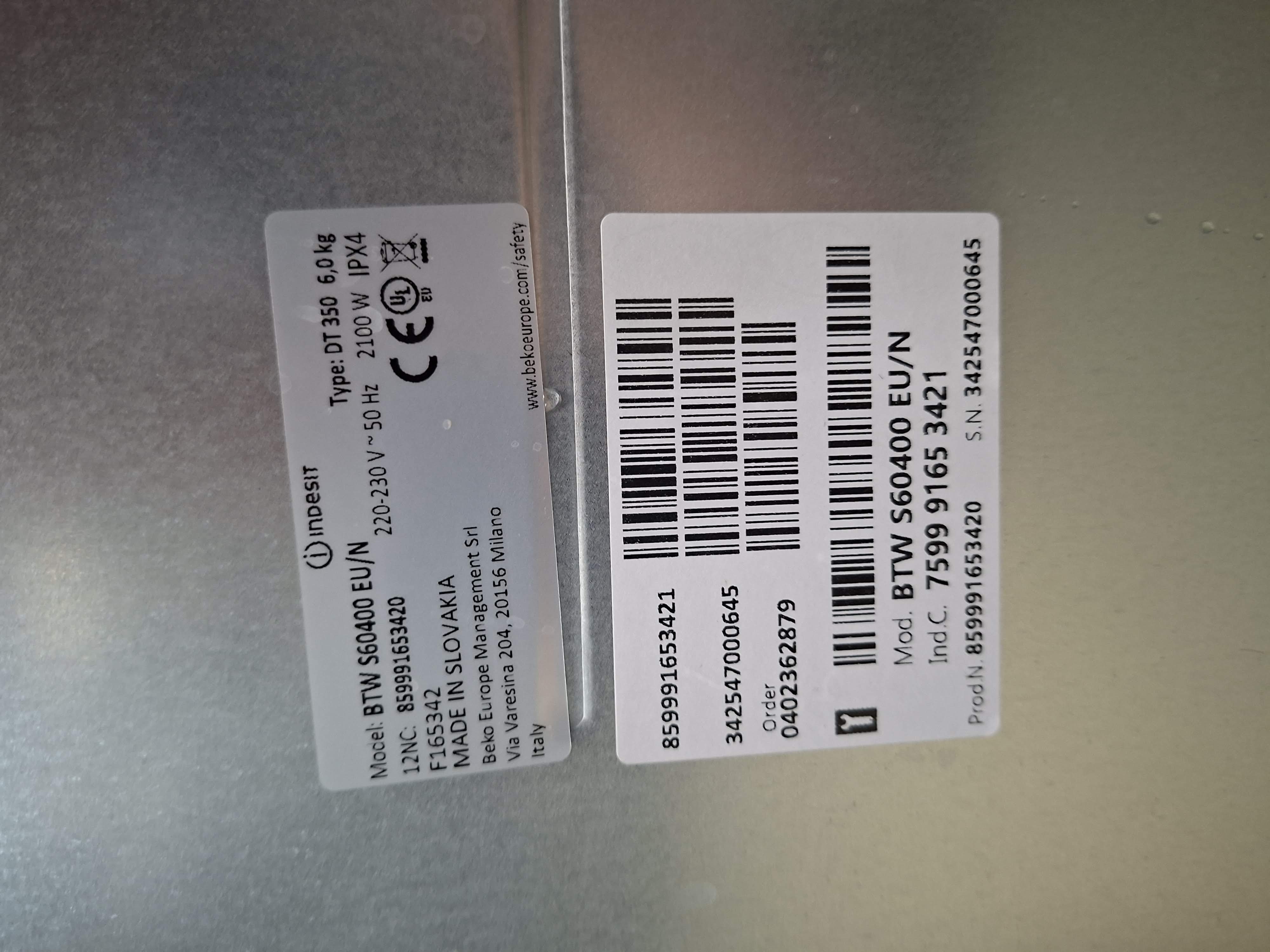 Veš mašina Indesit BTW S60400 EU N , 6 kg.