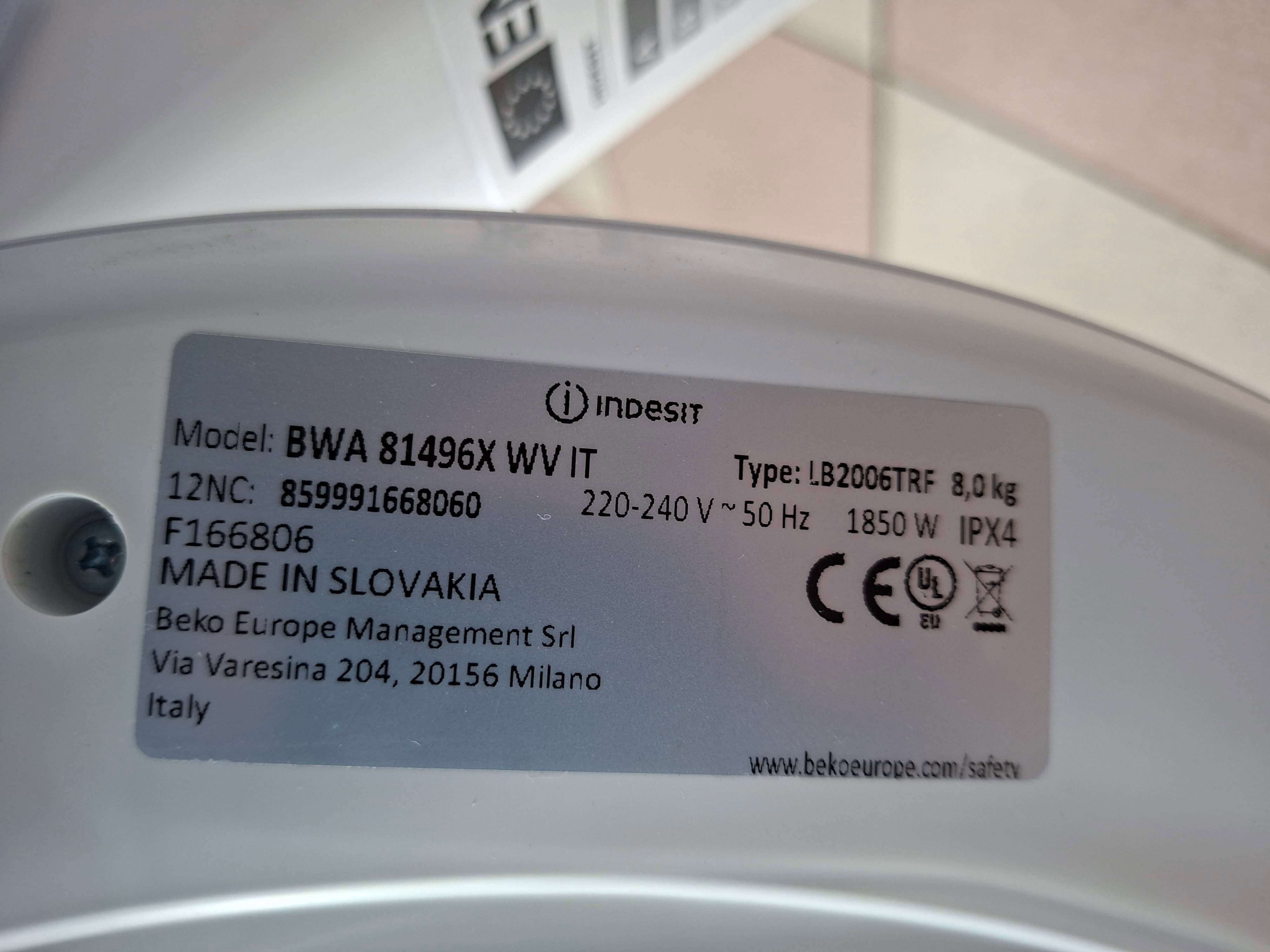 Veš mašina Indesit BWA 81496X WV IT , 8 kg.