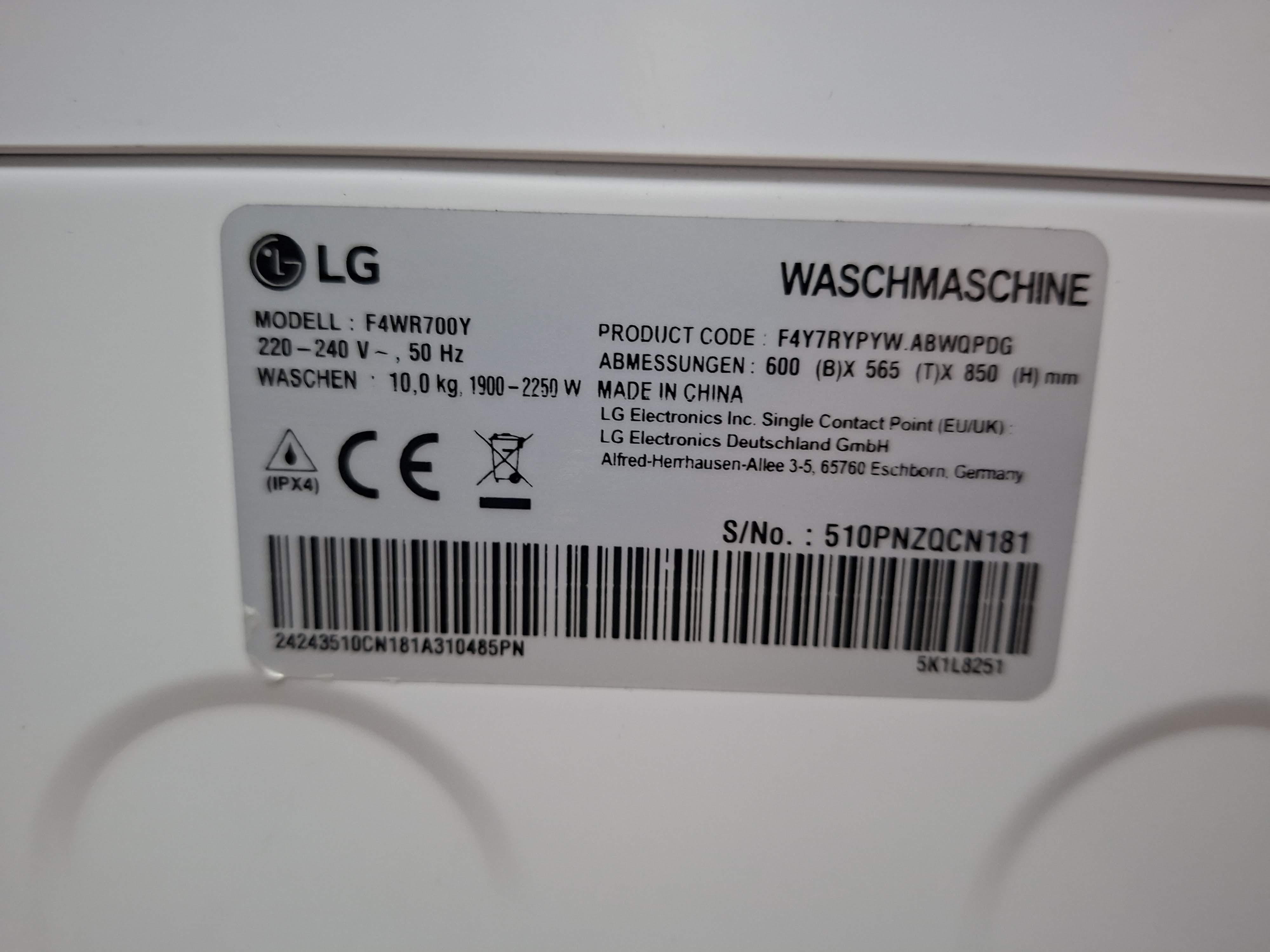 Veš mašina LG F4WR700Y , 10 kg