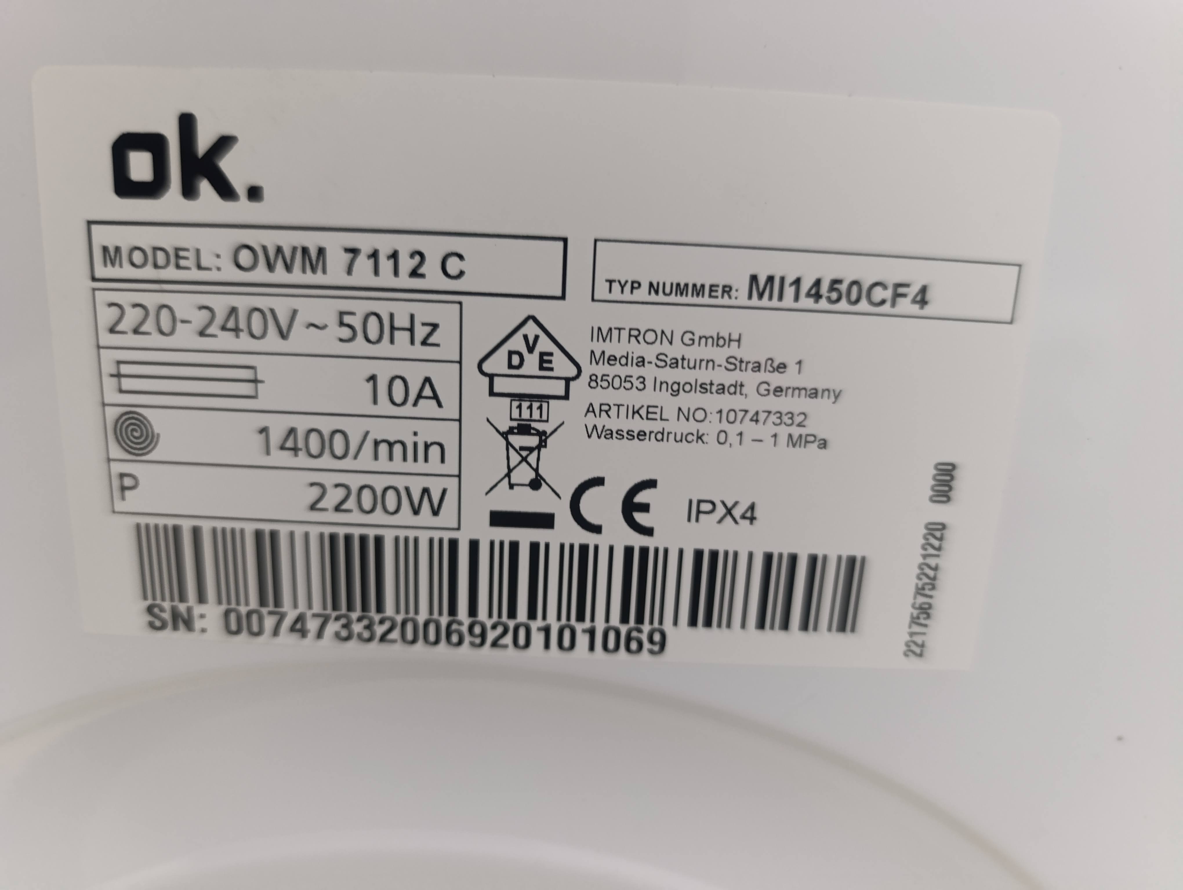 Veš mašina OK. OWM 7112 C, 7kg