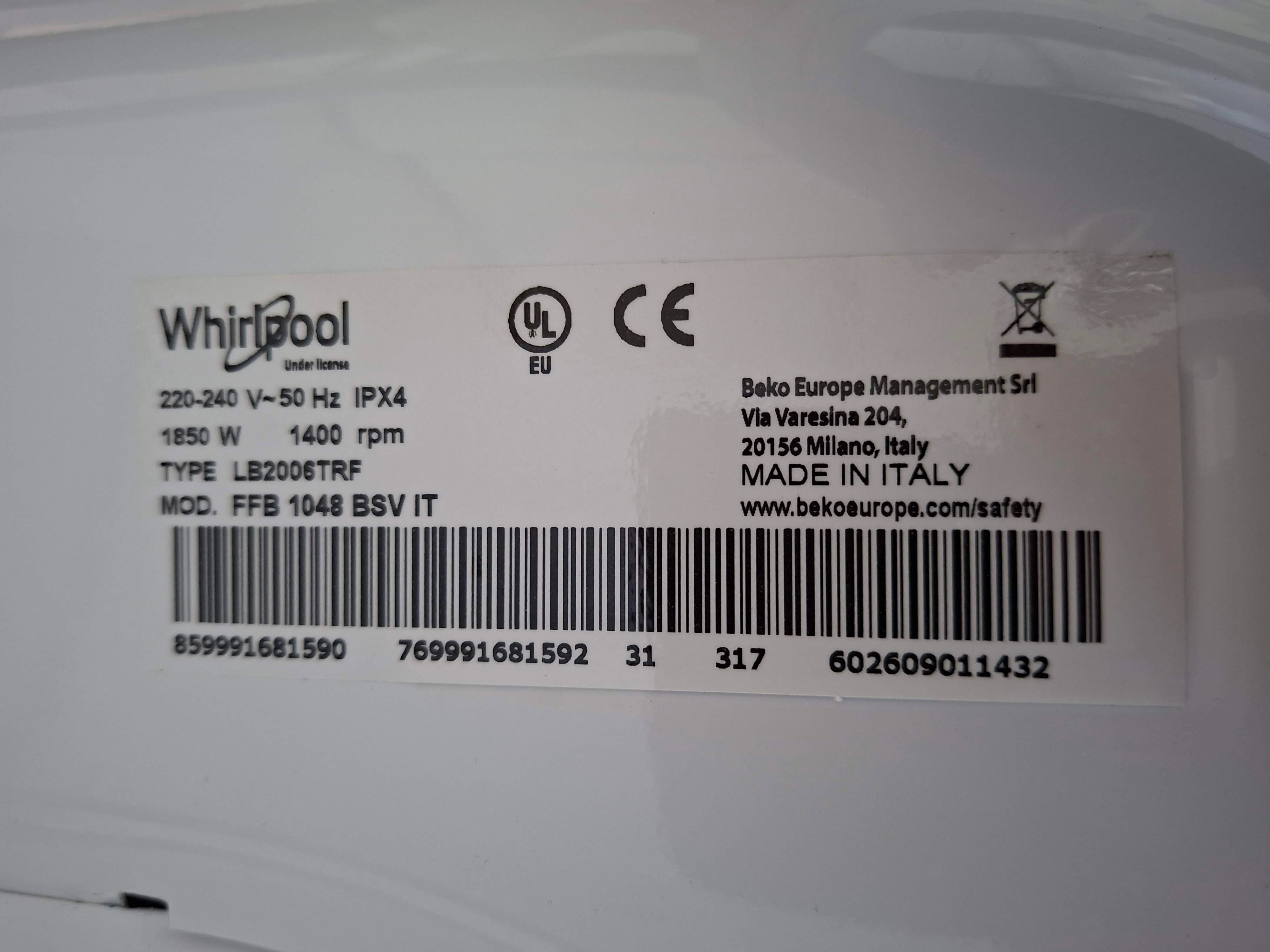 Veš mašina Whirlpool FFB 1048 BSV IT, 10 kg.