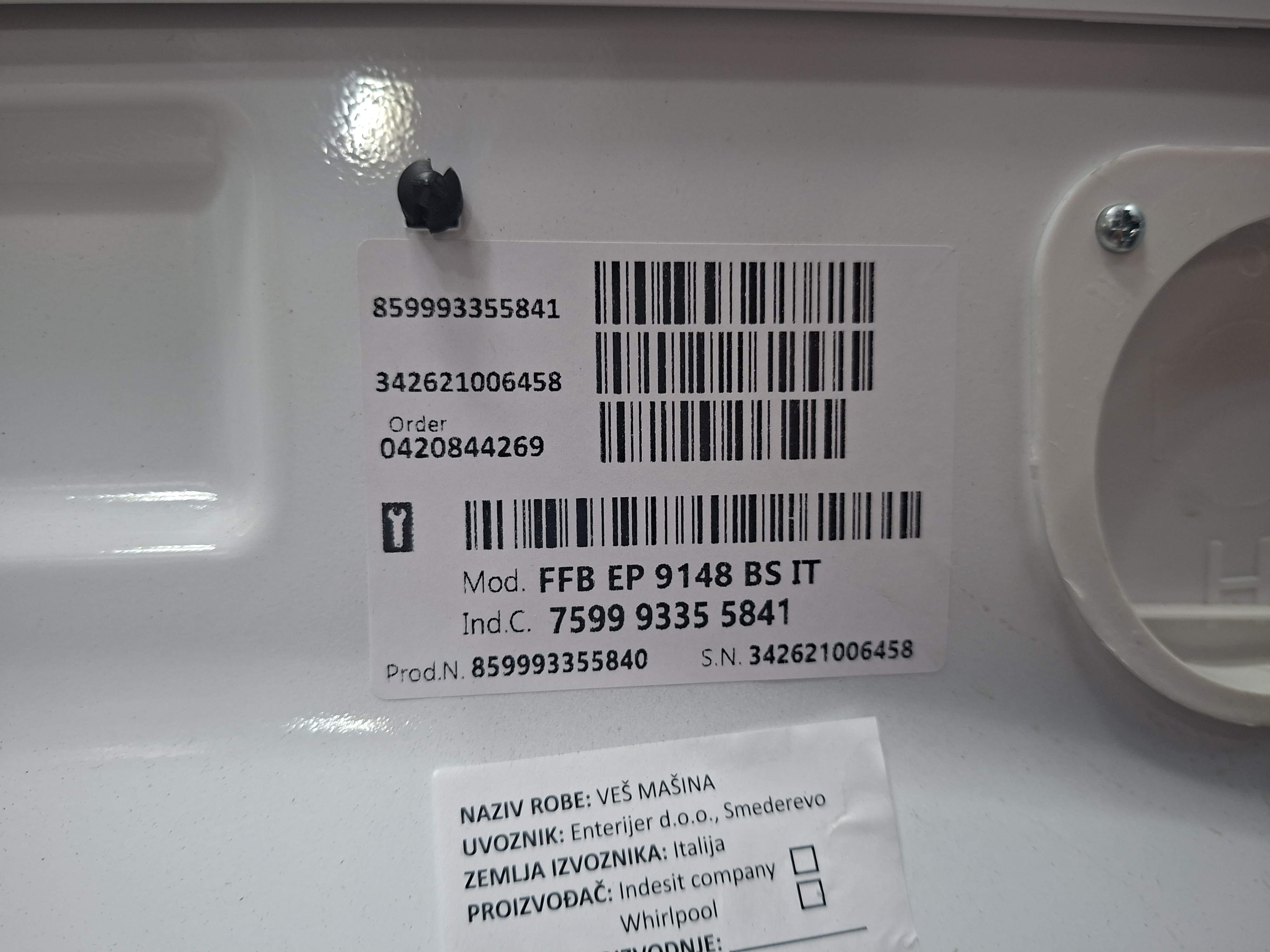 Veš mašina Whirlpool FFB EP 9148 BS IT, 9 kg.