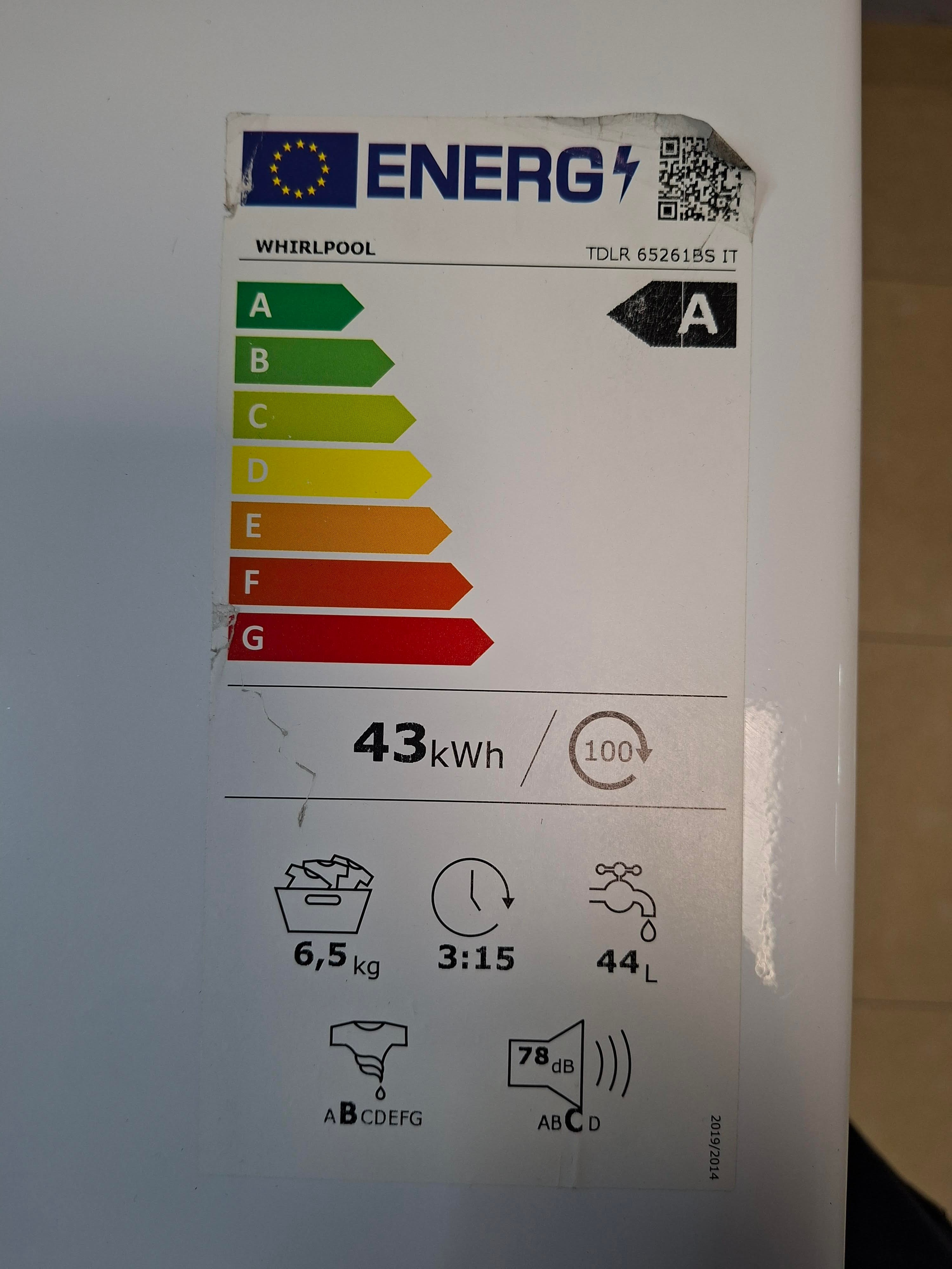 Veš mašina Whirlpool TDLR 65261BS IT , 6,5 kg.
