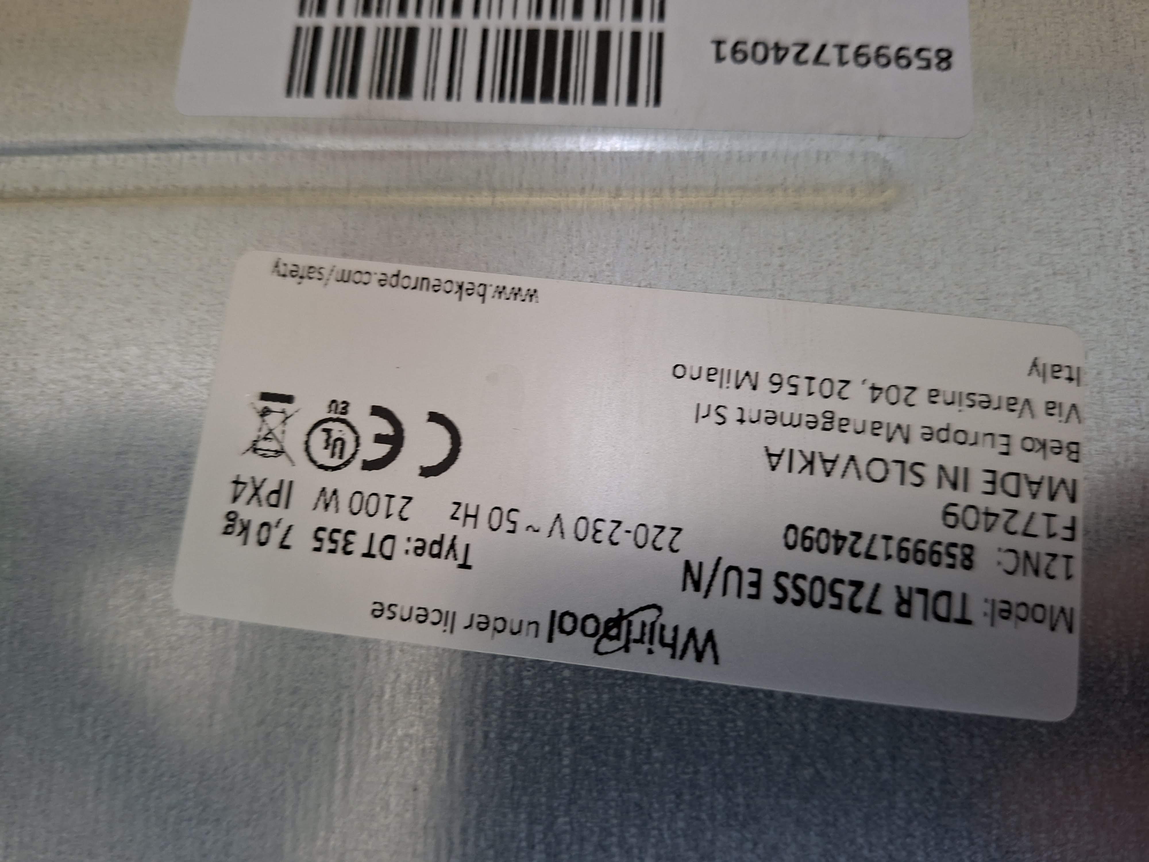 Veš mašina Whirlpool TDLR 7250SS EU/N , 7 kg