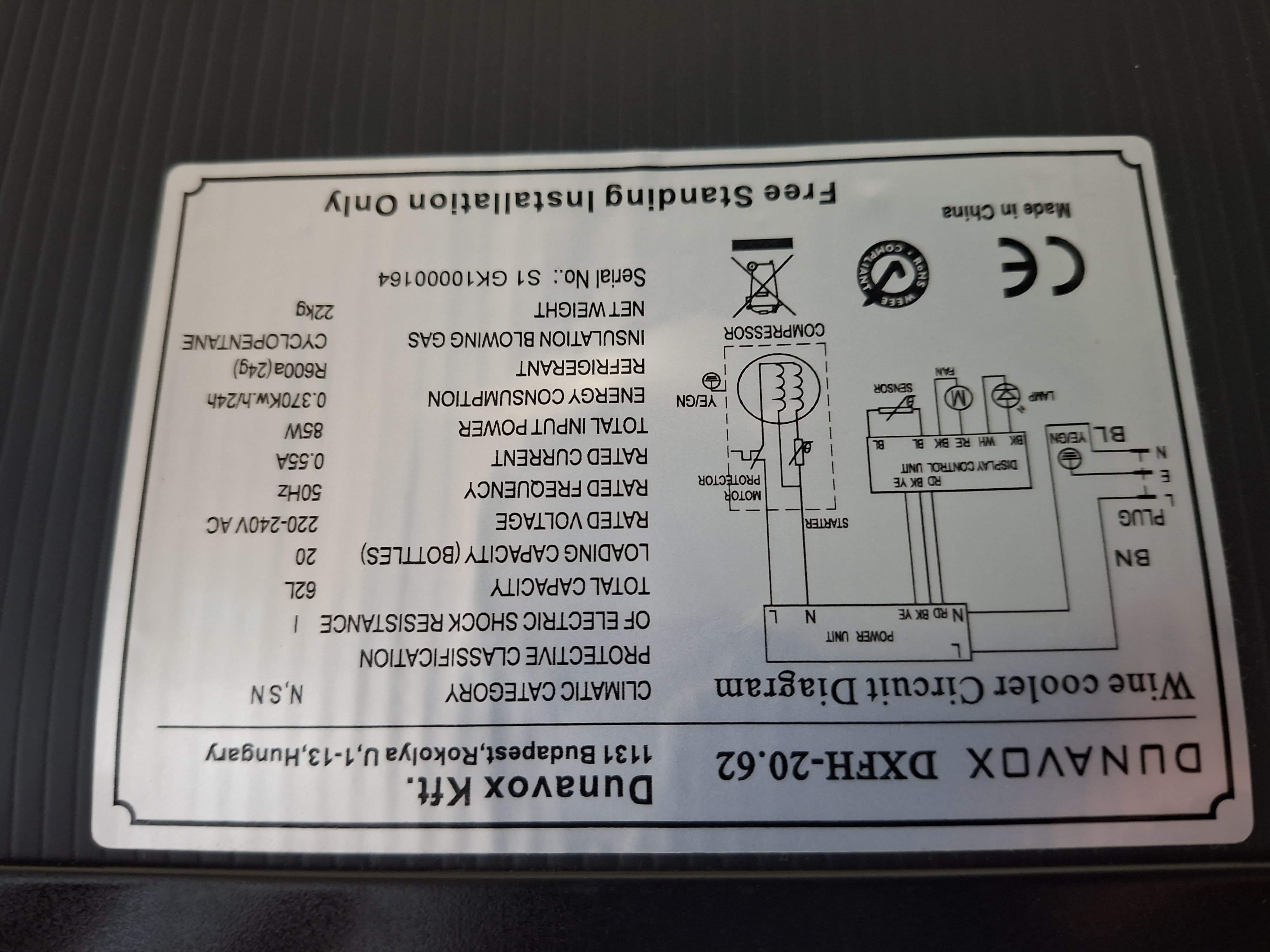 Vinska Vitrina Dunavox DXFH-20.62 , 20 Boca