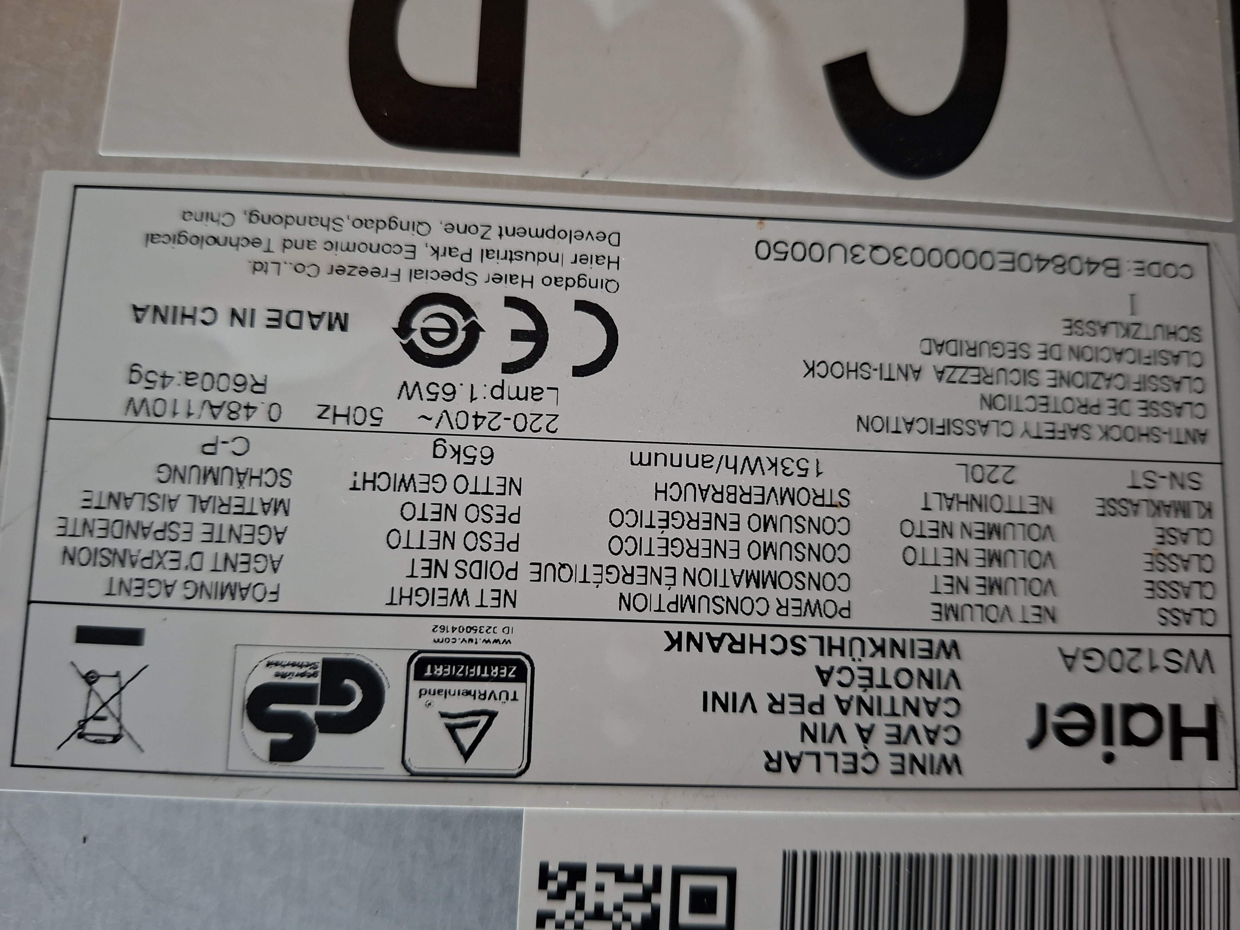 Vinska Vitrina Haier WS120GA , 117 Boca