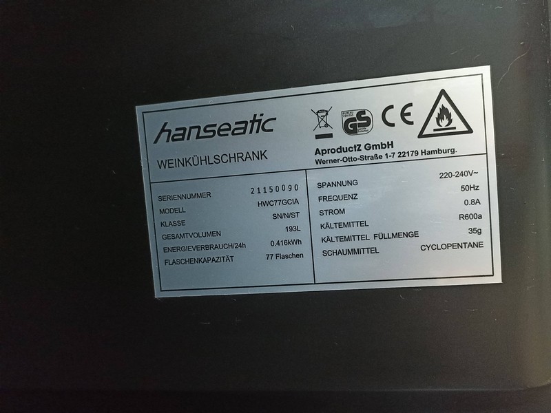 Vinska Vitrina Hanseatic HWC77GCIA , 77 boca 