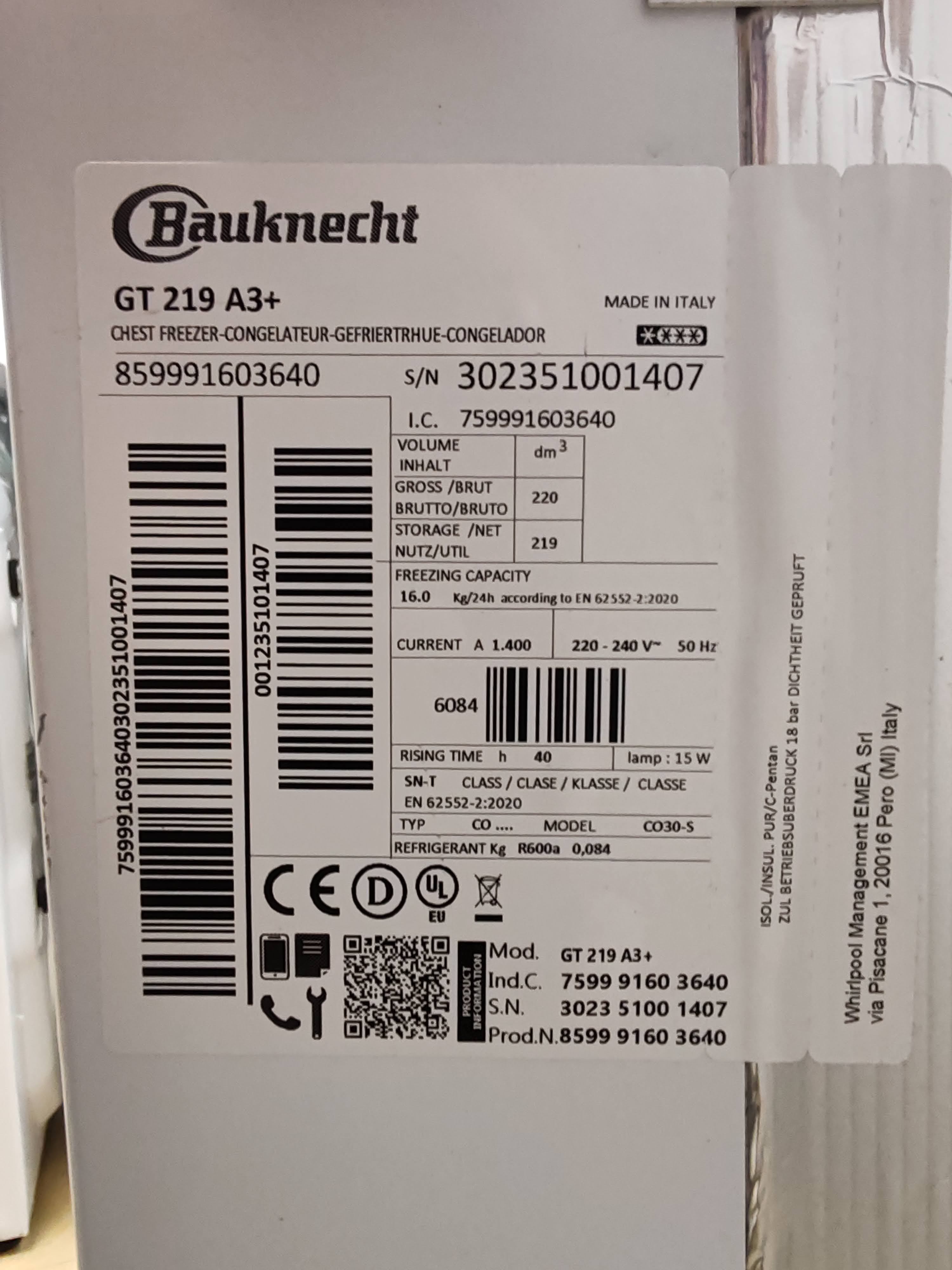 Zamrzivac Bauknecht GT 219 A3+, 219 litara