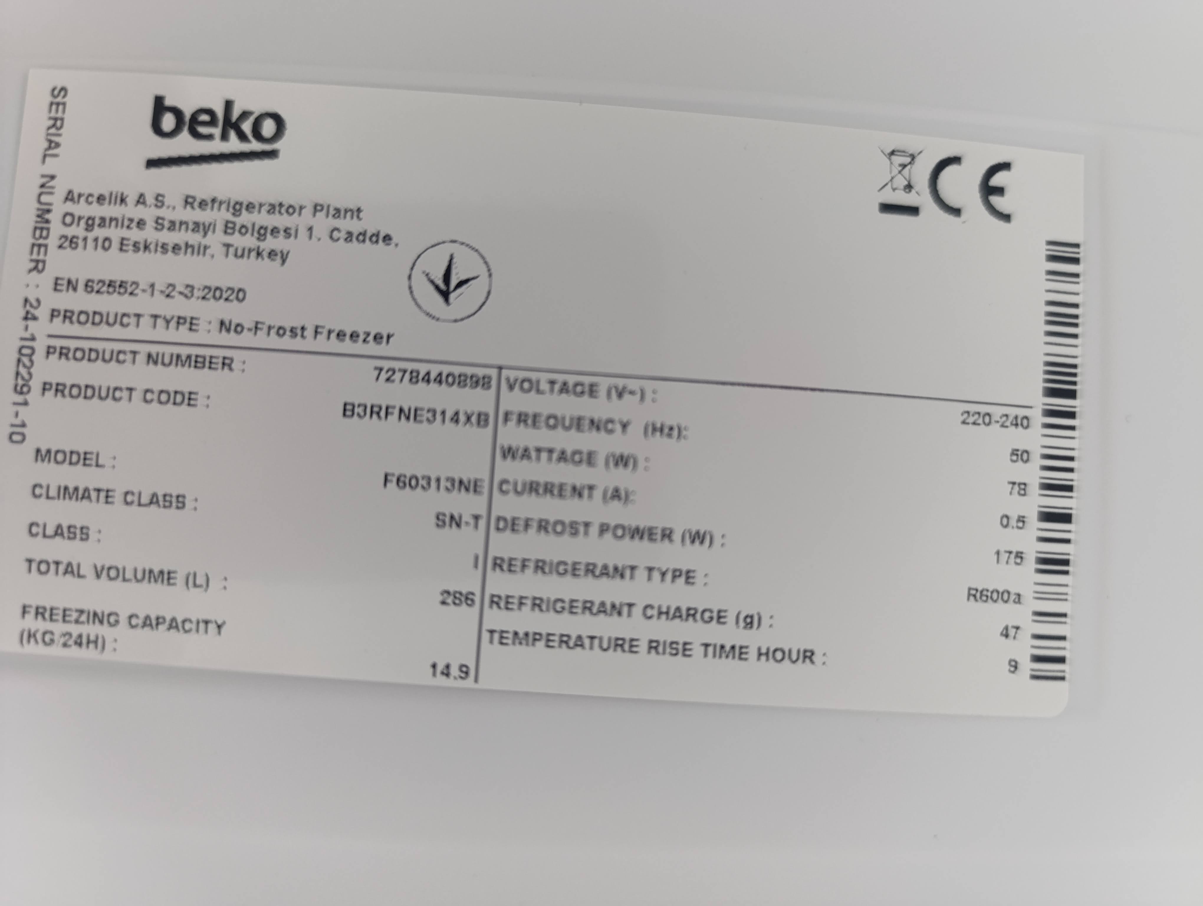 Zamrzivač Beko B3RFNE314XB , Neo Frost , 187 cm.