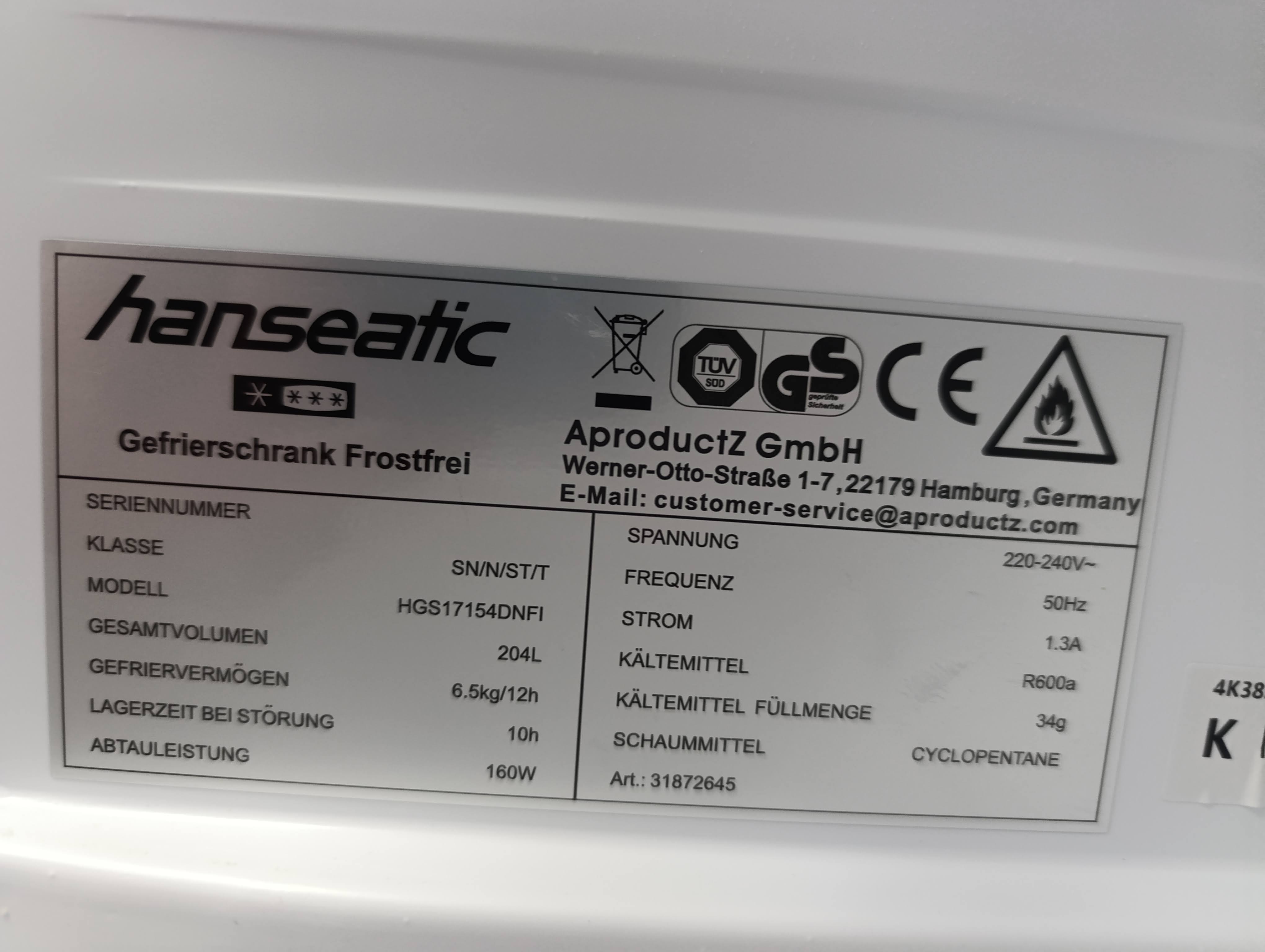 Zamrzivač Hanseatic HGS17154DNFI , 204L