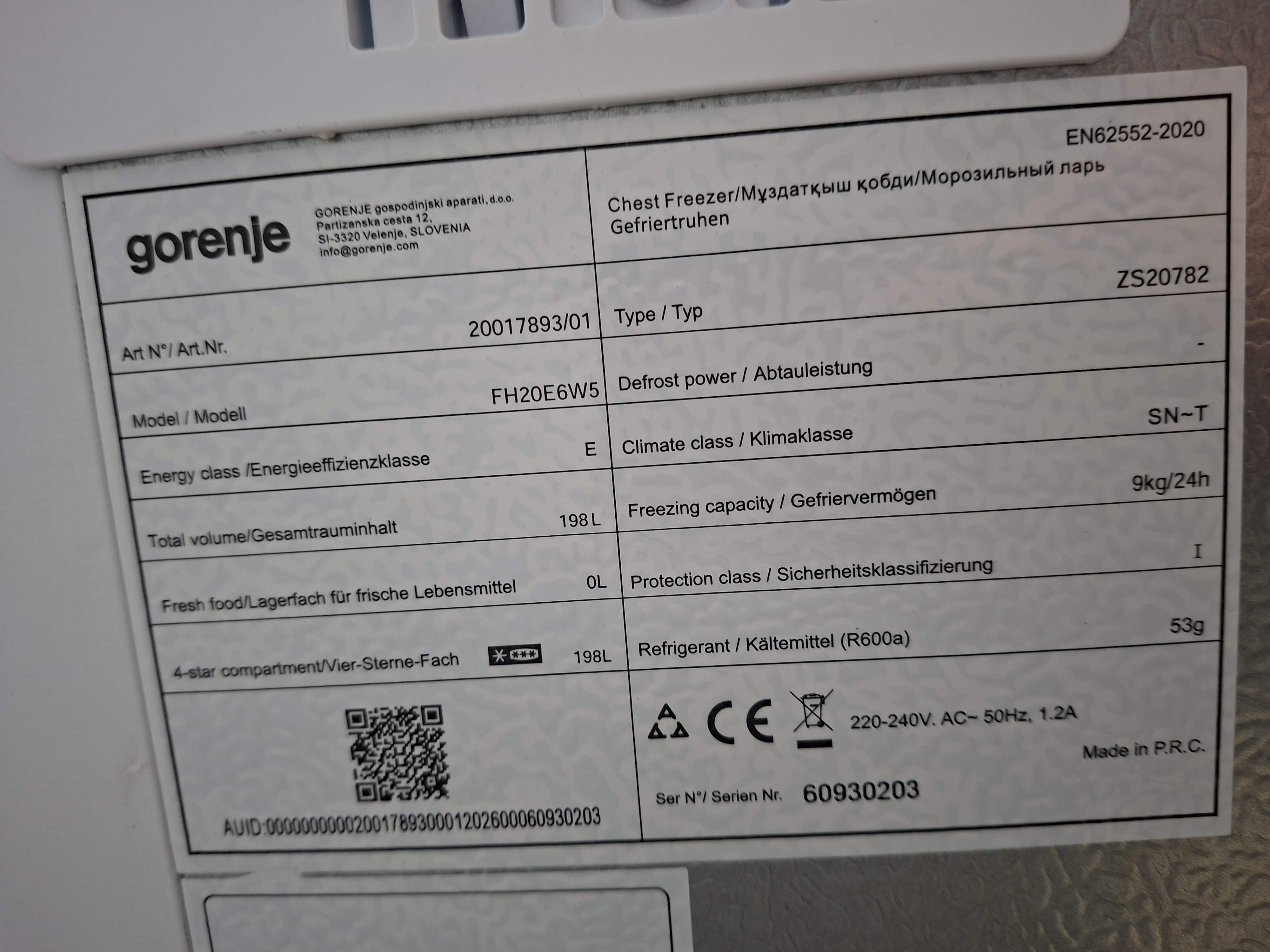 Zamrzivač sandučar Gorenje FH20E6W5 , 198 litara