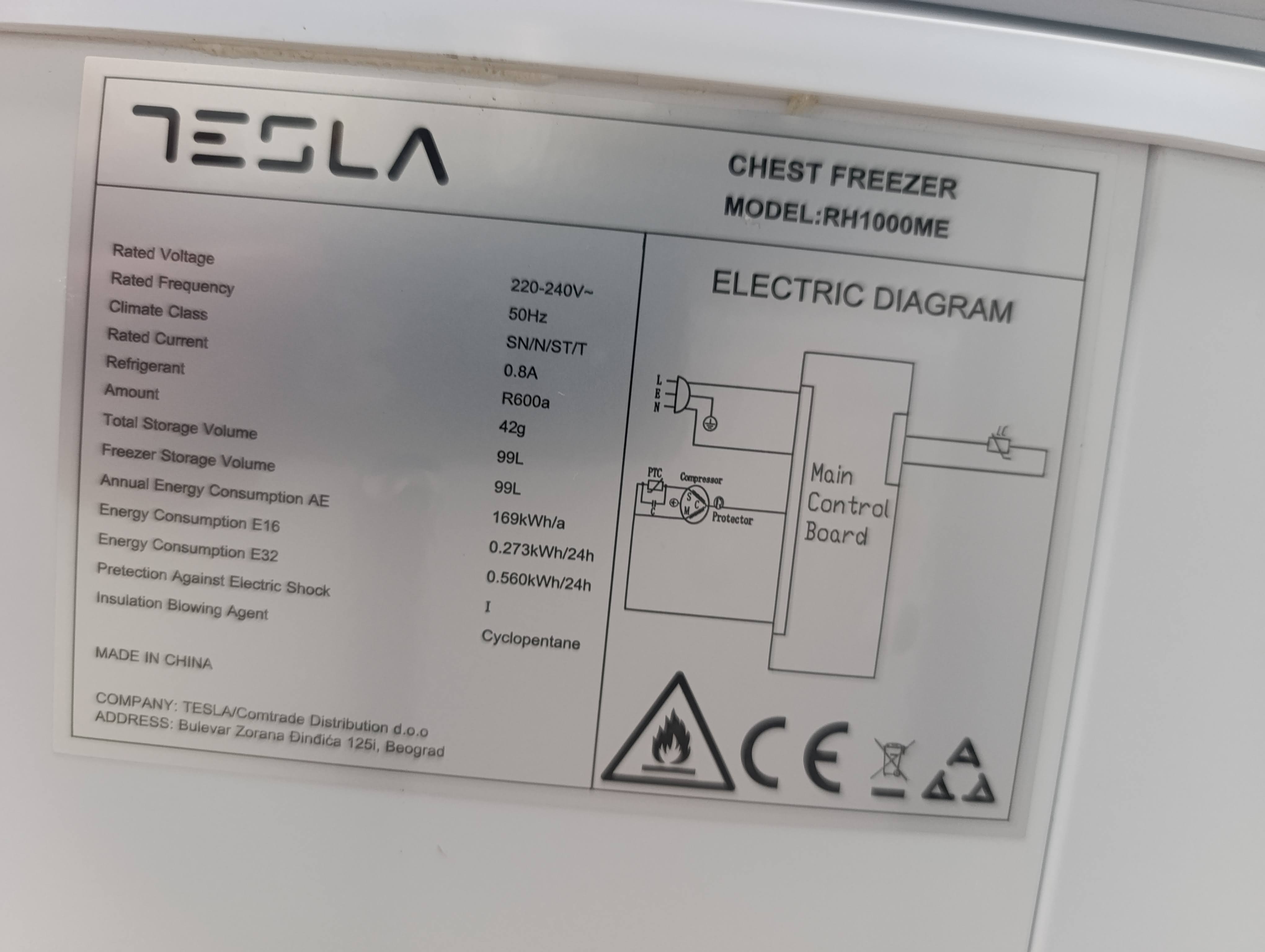 Zamrzivač Tesla RH1000ME , 99 litara